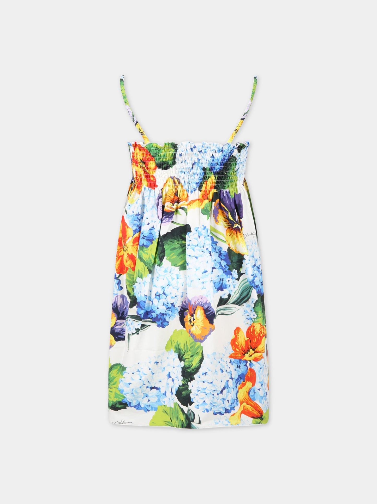 Vestito bianco per bambina con ortensie,Dolce & Gabbana Kids,L52DA6 HS5MF HA3JA