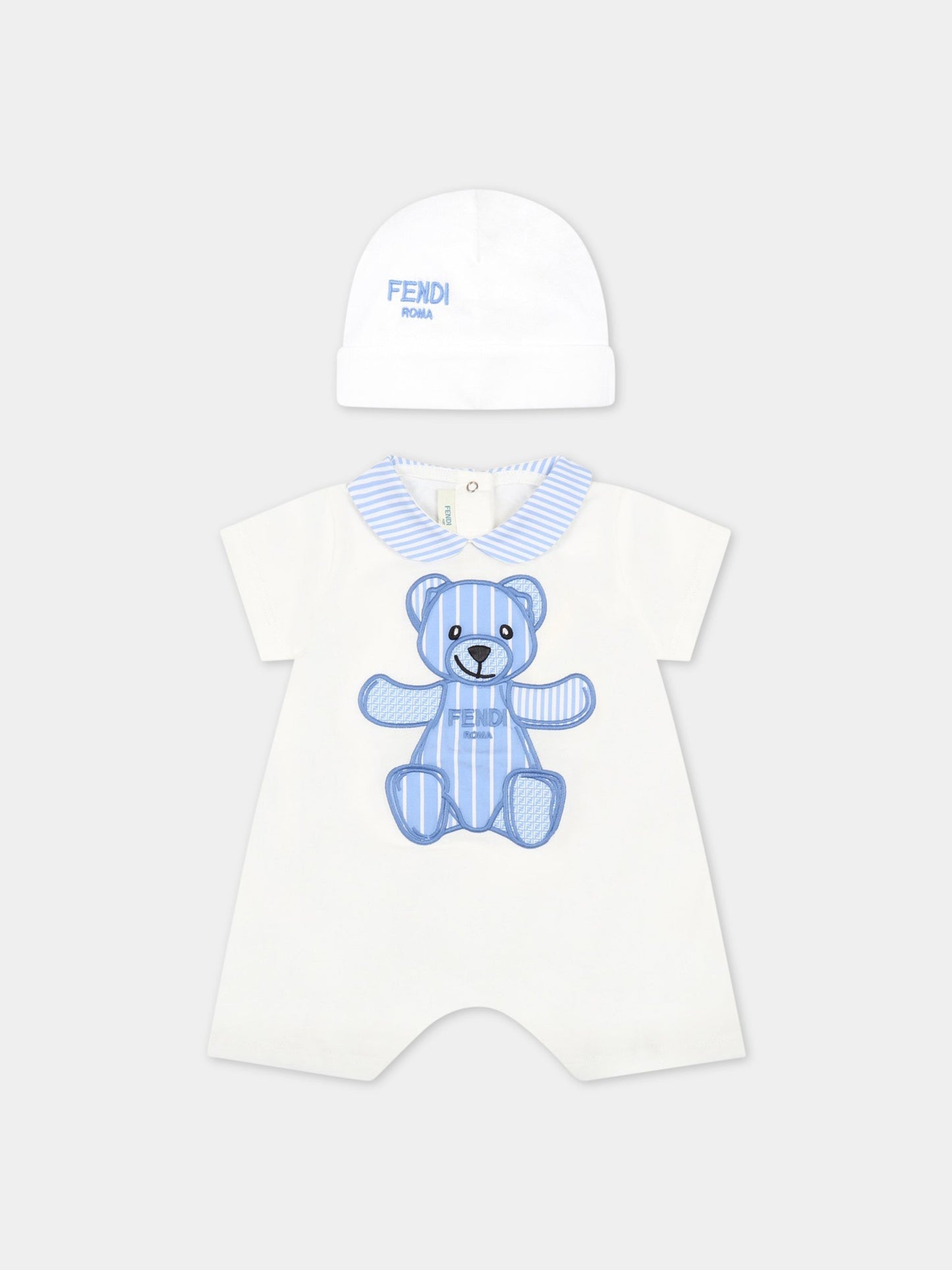 Set bianco per neonato con orso,Fendi Kids,BUK087 ST8 F1FXY