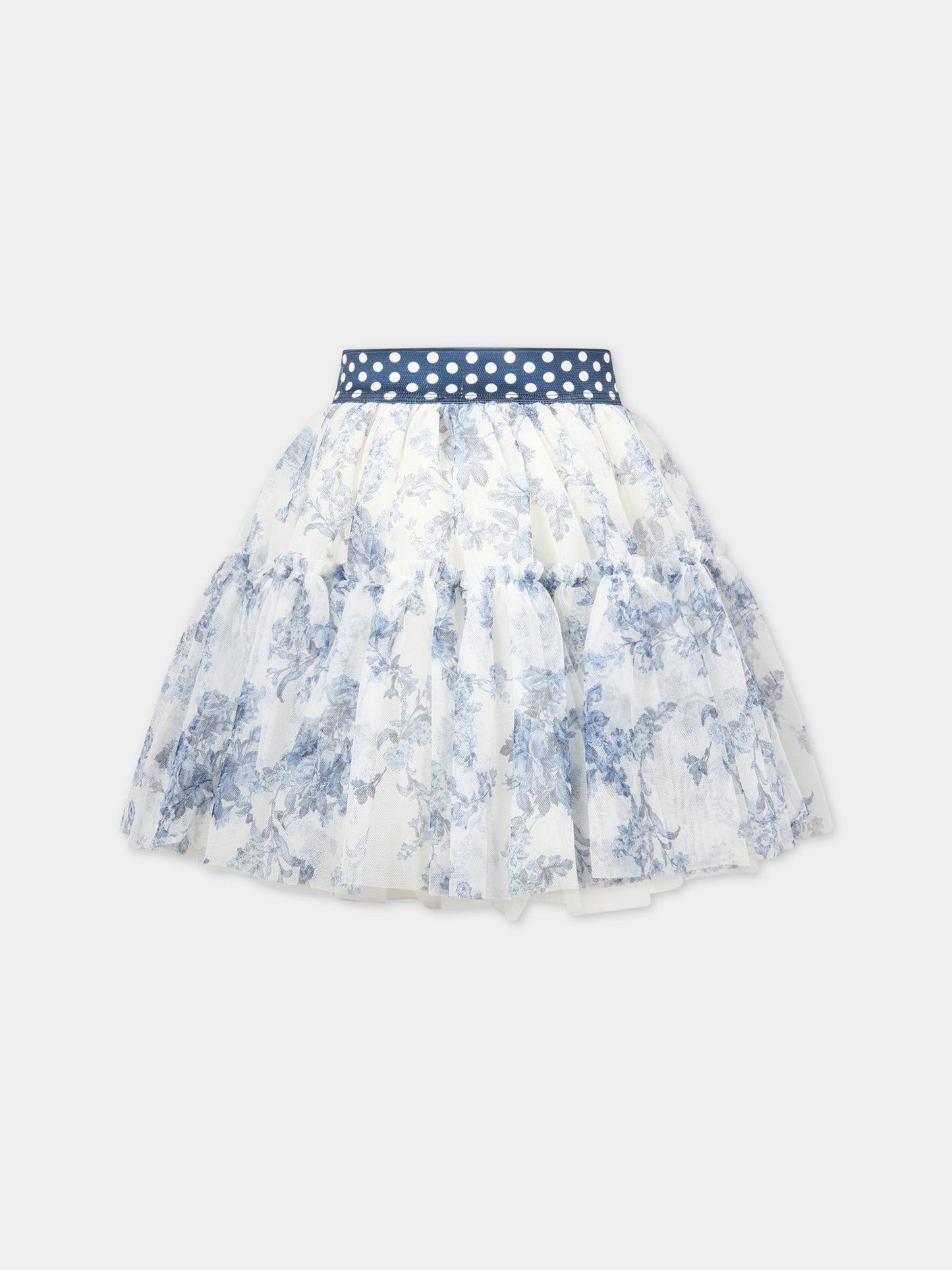 Gonna bianca per bambina con fiori blu,Monnalisa,719702 9625 0156