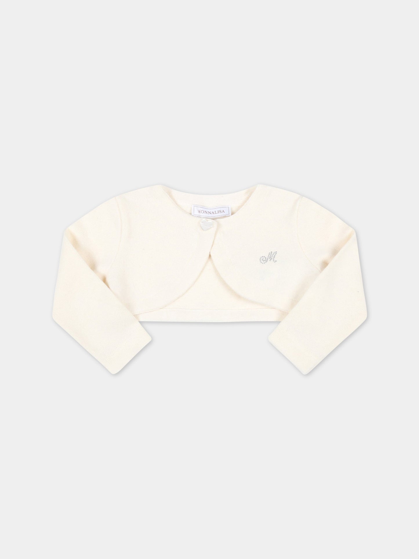Cardigan avorio per neonata con logo,Monnalisa,370CAR 0204 0002