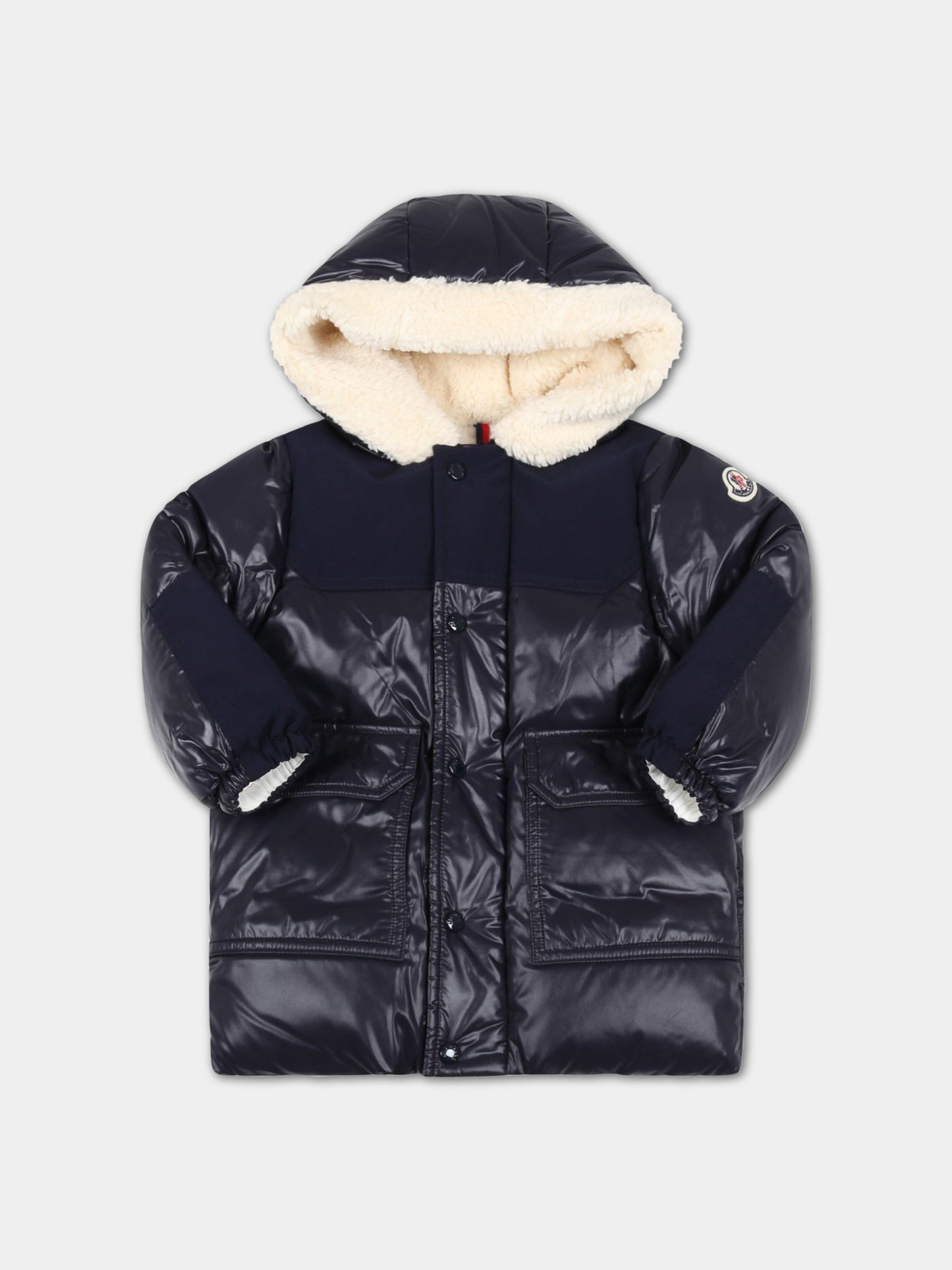 Piumino Comil blu per neonato con patch logato,Moncler Kids,951 1C00005 68950 742