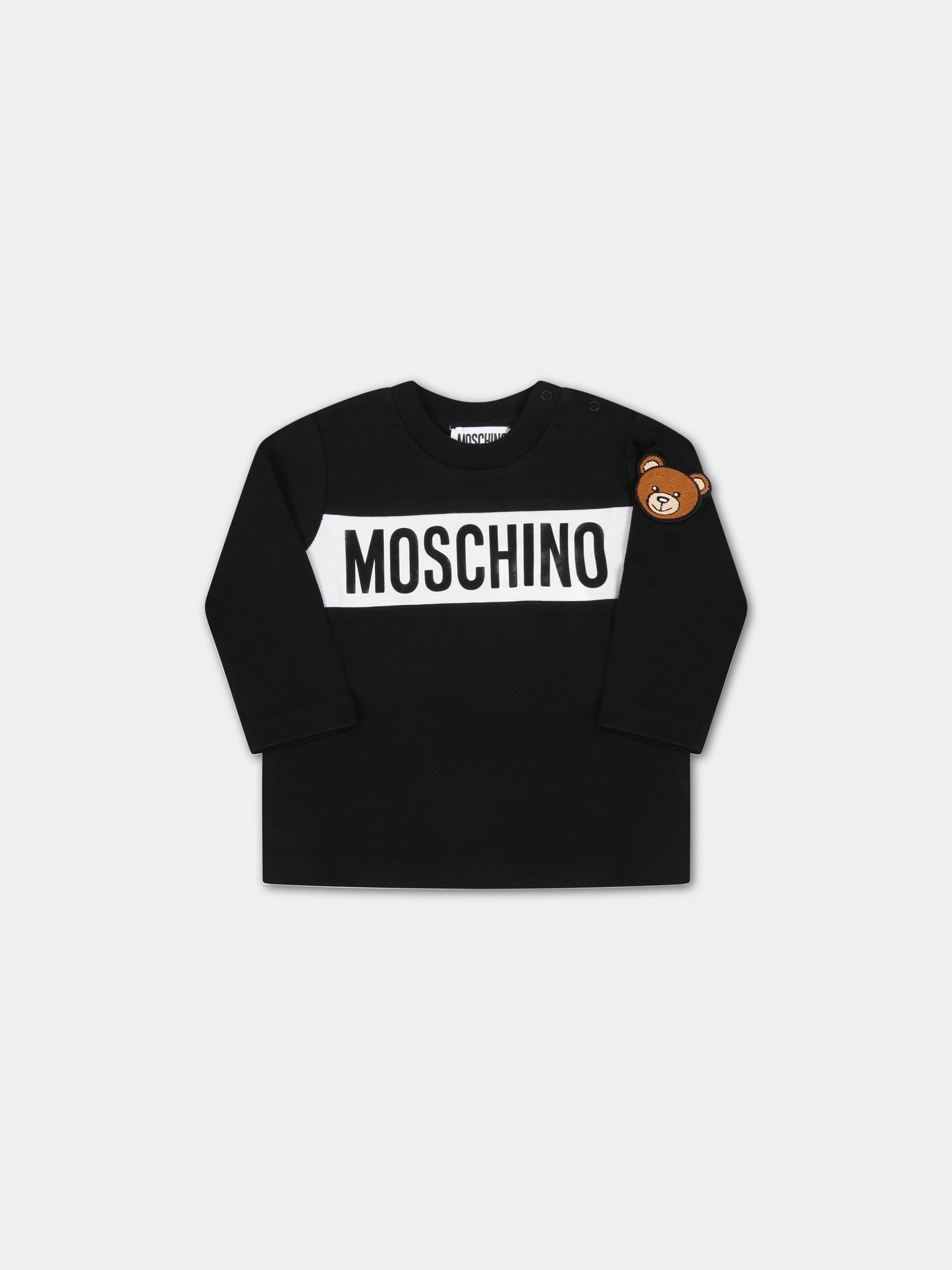 T-shirt nera per neonati con logo,Moschino Kids,MUO00B LAA10 60100