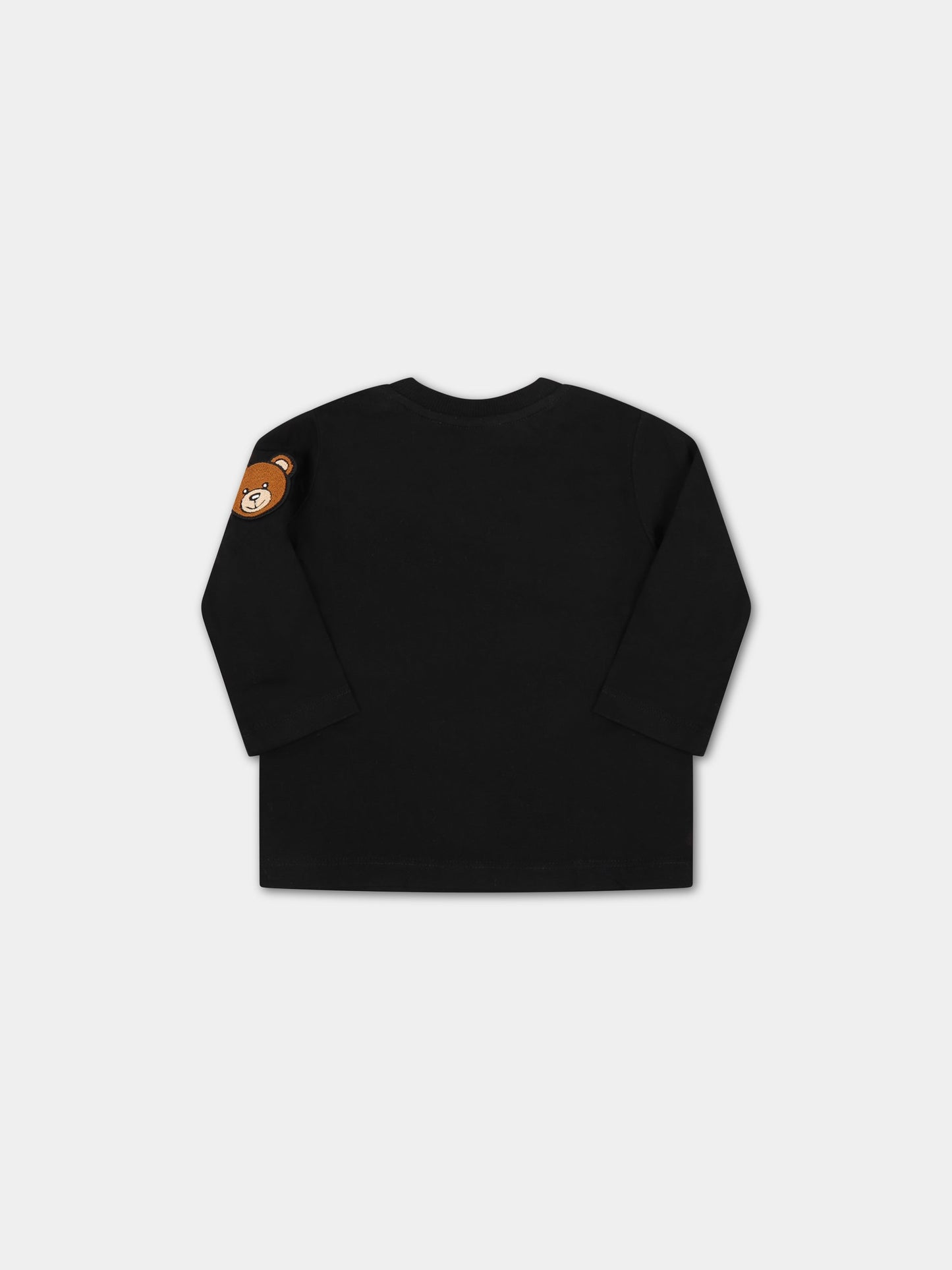 T-shirt nera per neonati con logo,Moschino Kids,MUO00B LAA10 60100