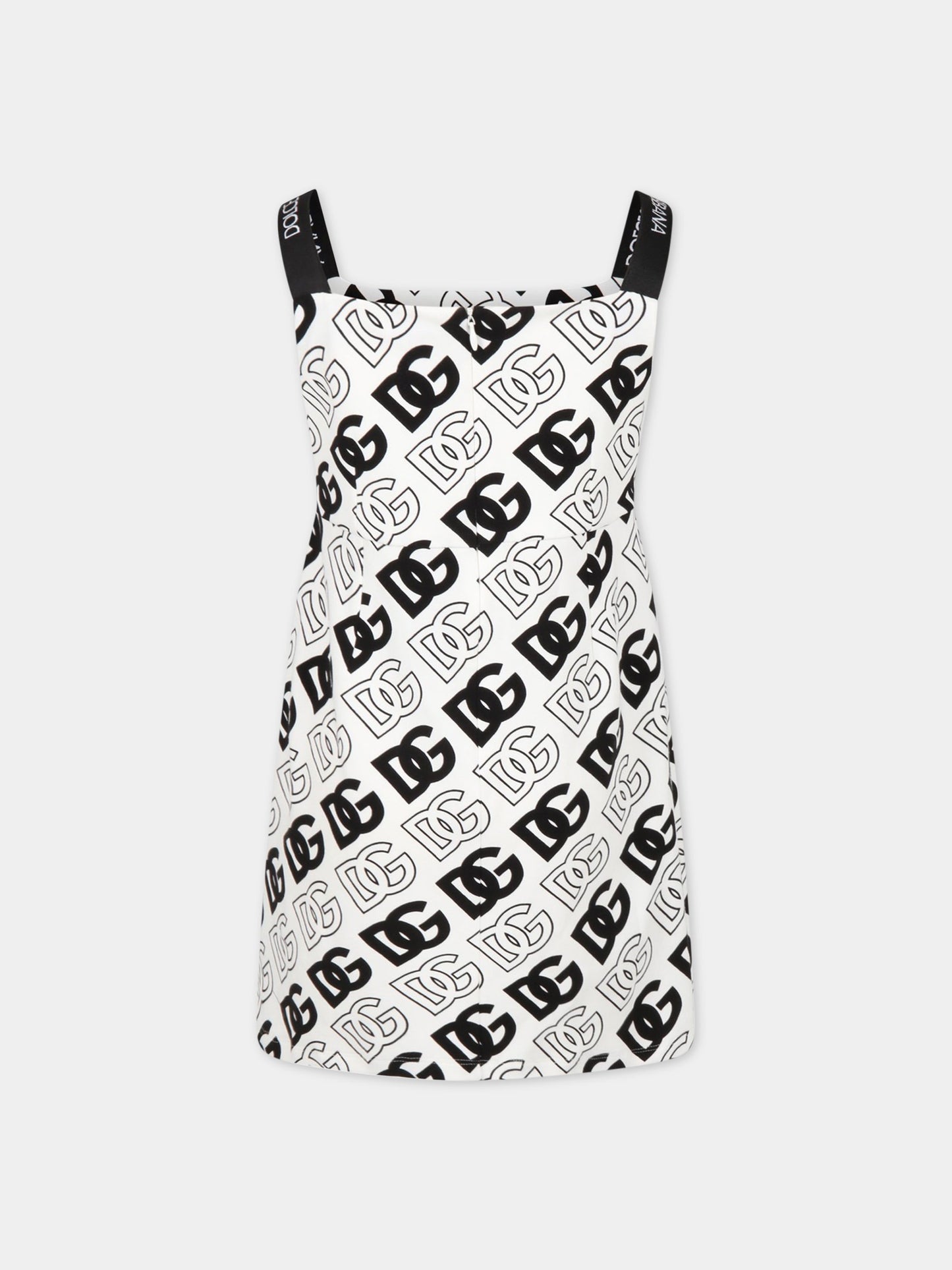 Vestito bianco per bambina con loghi,Dolce & Gabbana Kids,L5JD5B FSG3T HAVBN