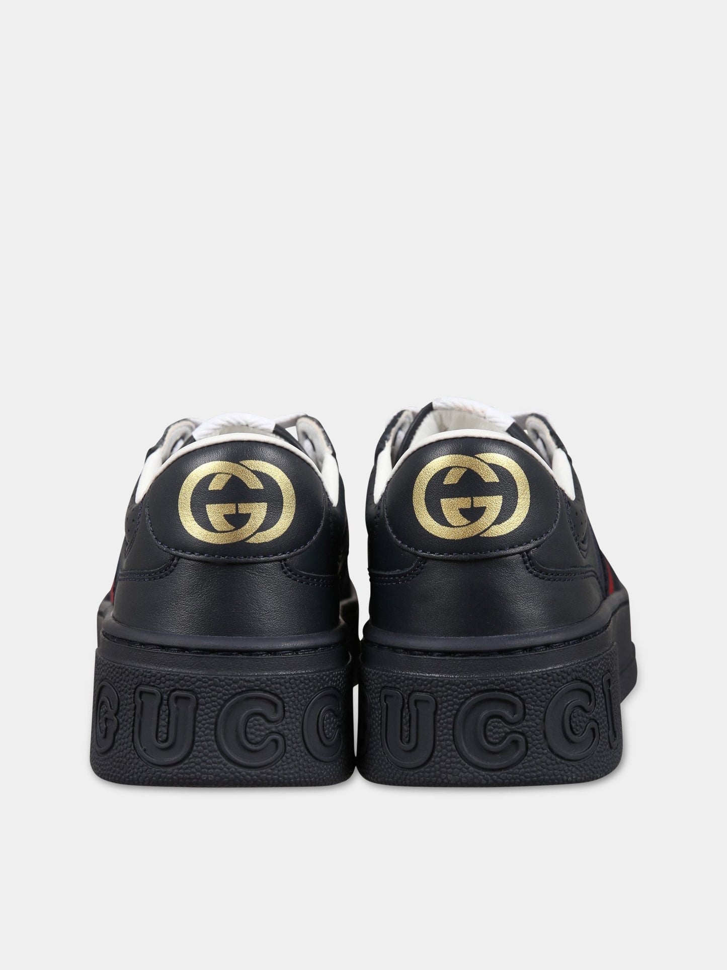 Sneakers blu per bambino con nastro web e iconico logo,Gucci Kids,702916 UPG10 4055