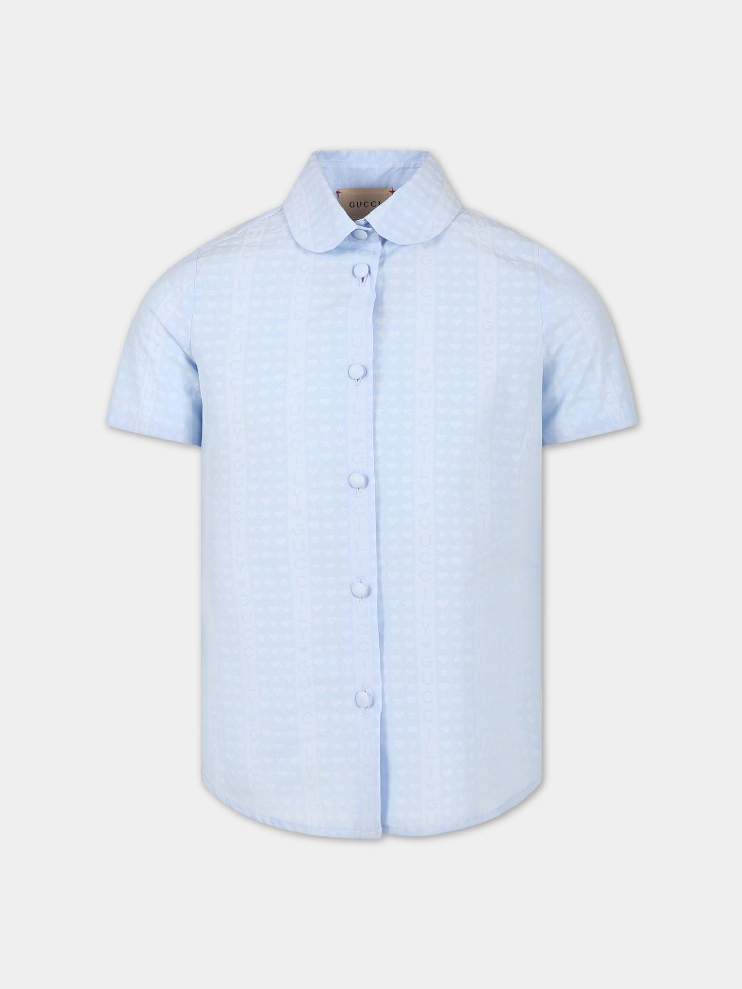 Camicia azzurra per bambina con scritta Guccily ,Gucci Kids,725789 XWAXG 4465