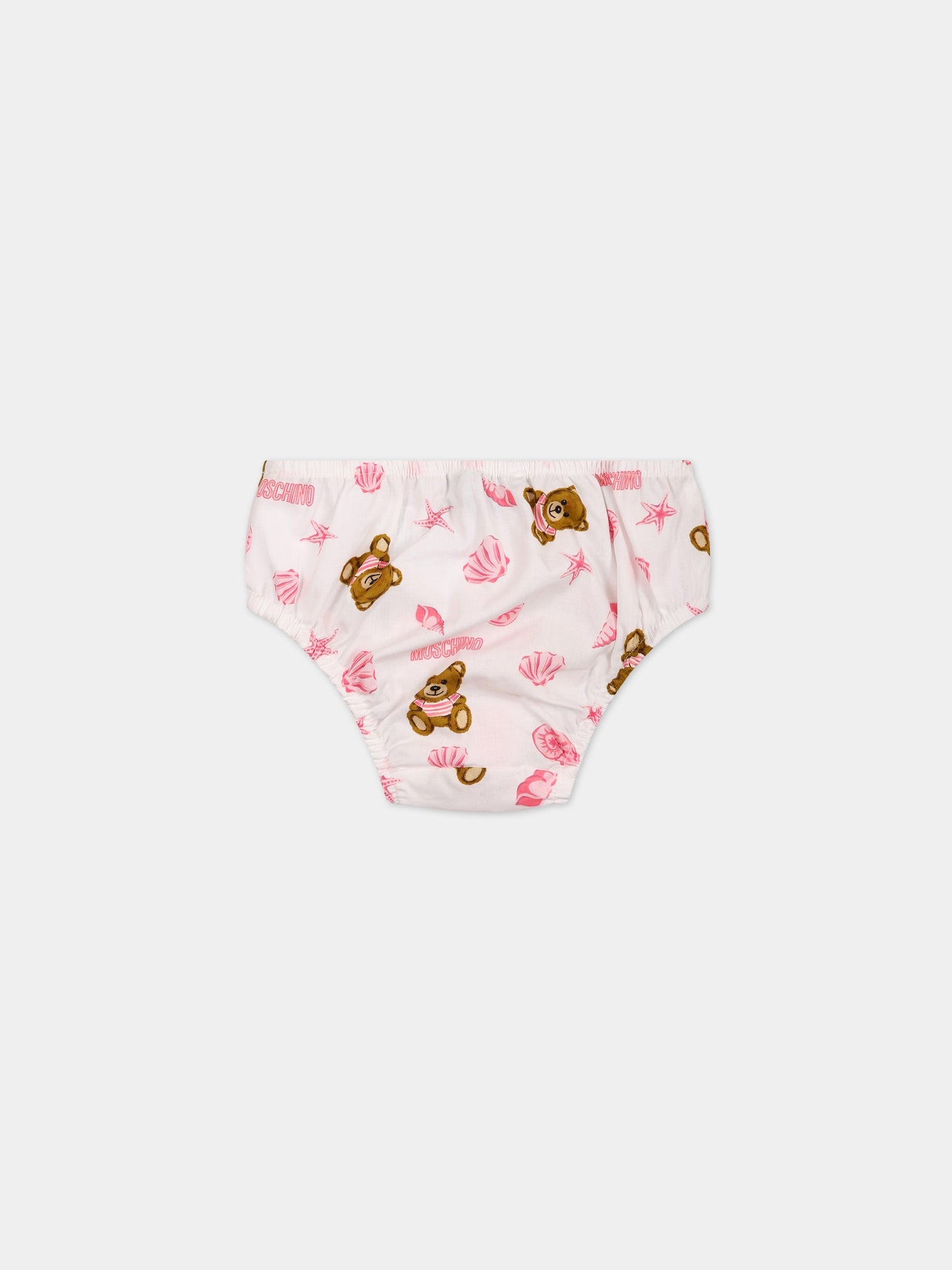 Set bianco per neonata con Teddy Bear e stampa,Moschino Kids,MDV0A8 LLB25 86801