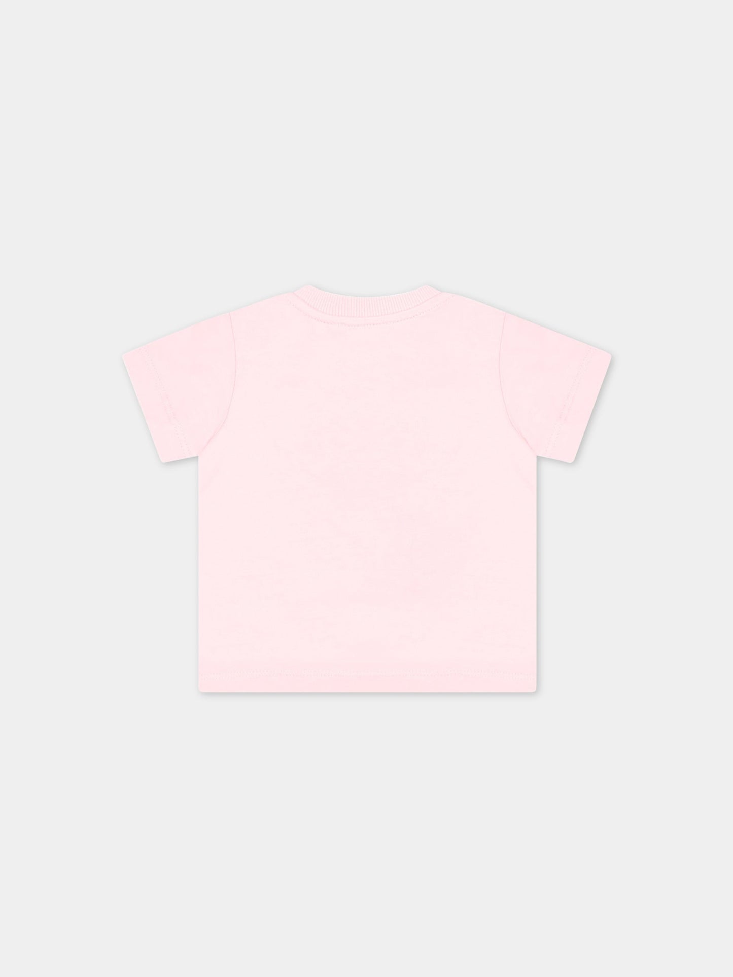 T-shirt rosa per neonata con Teddy Bear e logo,Moschino Kids,MOM032 LAA03 50209