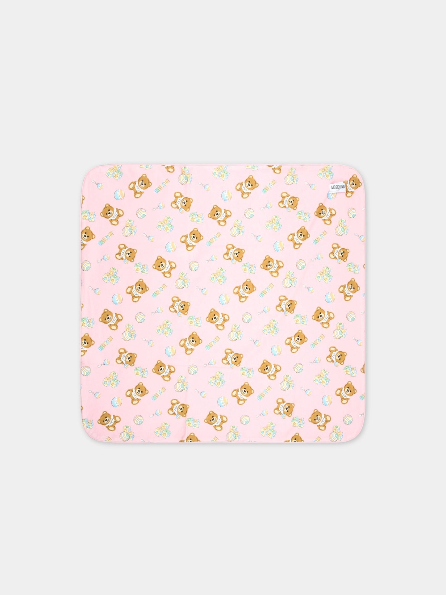 Coperta rosa per neonata con logo e Teddy Bear,Moschino Kids,MYB005 LCB34 84485