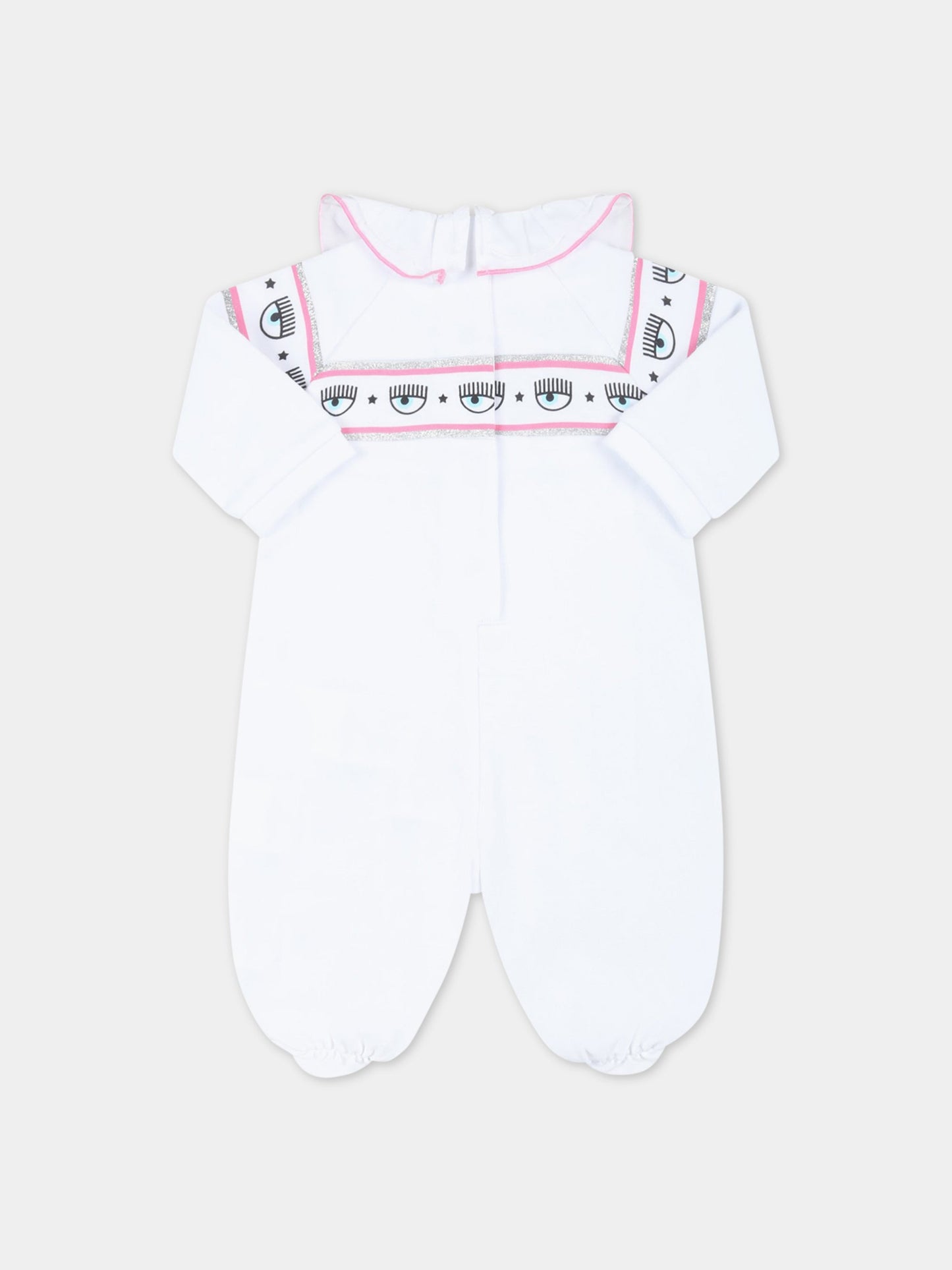 Tutina bianca per neonata con occhiolini,Chiara Ferragni Collection,55A200 1000 0099