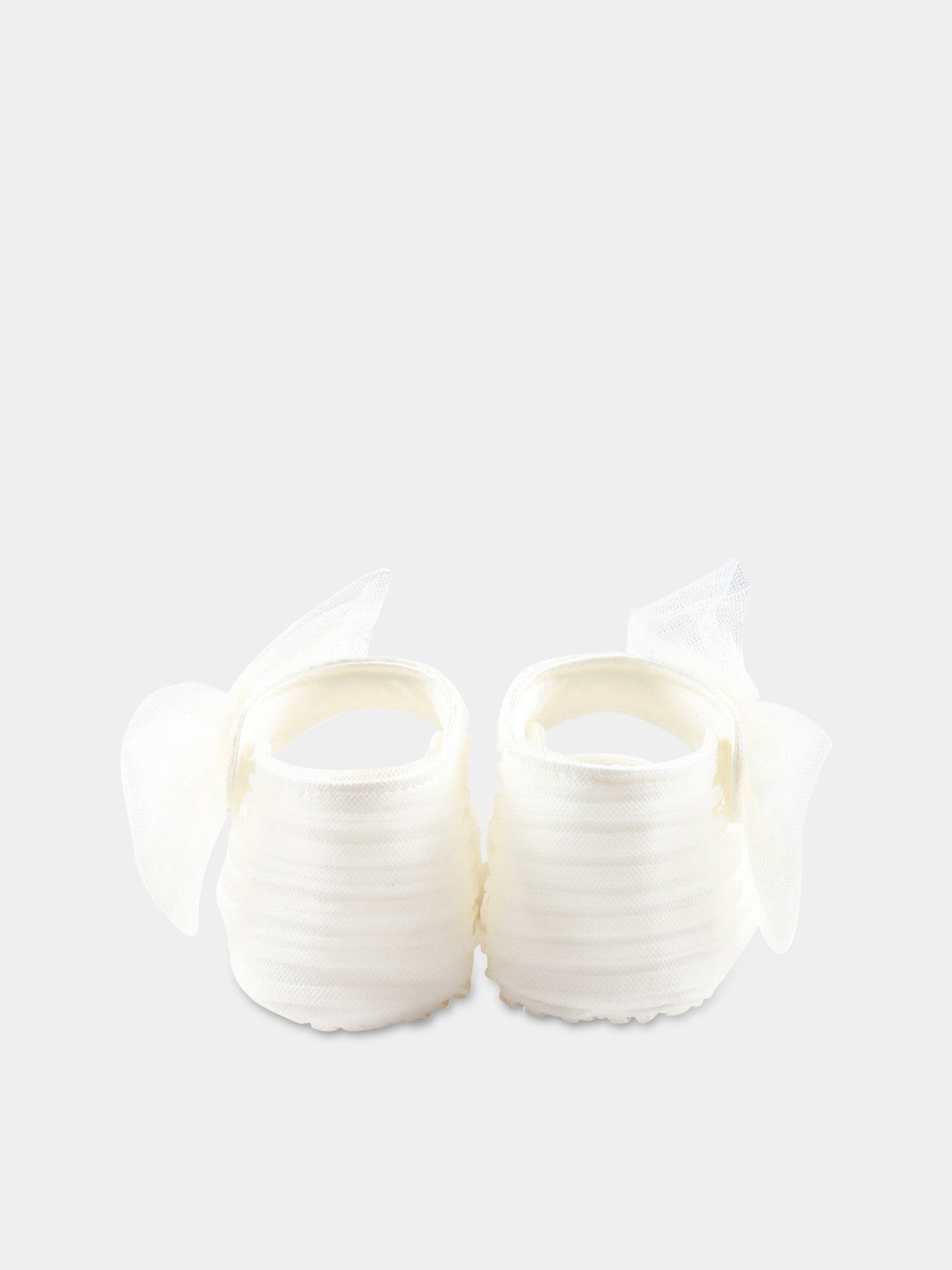 Ballerine bianche da culla per neonata con fiocco in tulle,Monnalisa,73A006 1361 0001