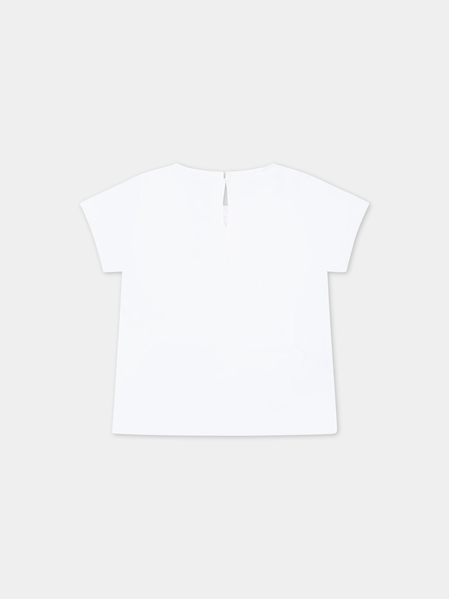 T-shirt bianca per neonata con fiori e logo,Monnalisa,39A602 1004 0099