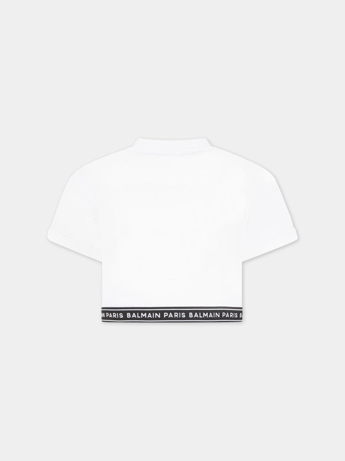 T-shirt bianca per bambina con logo nero,Balmain Kids,BS8A21 Z0082 100NE