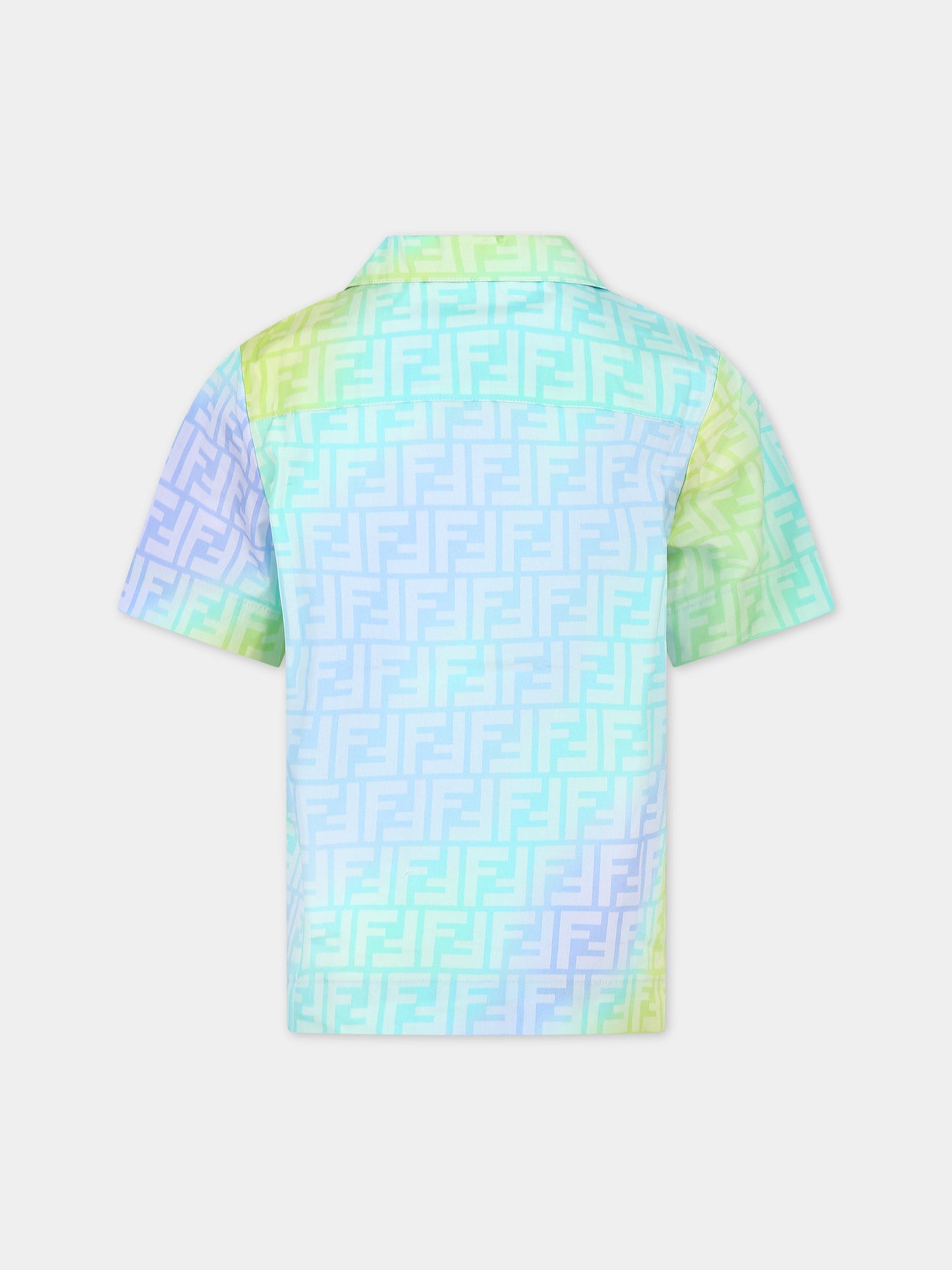 Camicia multicolor per bambino con iconiche doppie FF,Fendi Kids,JUC012 ALOE F1JDE