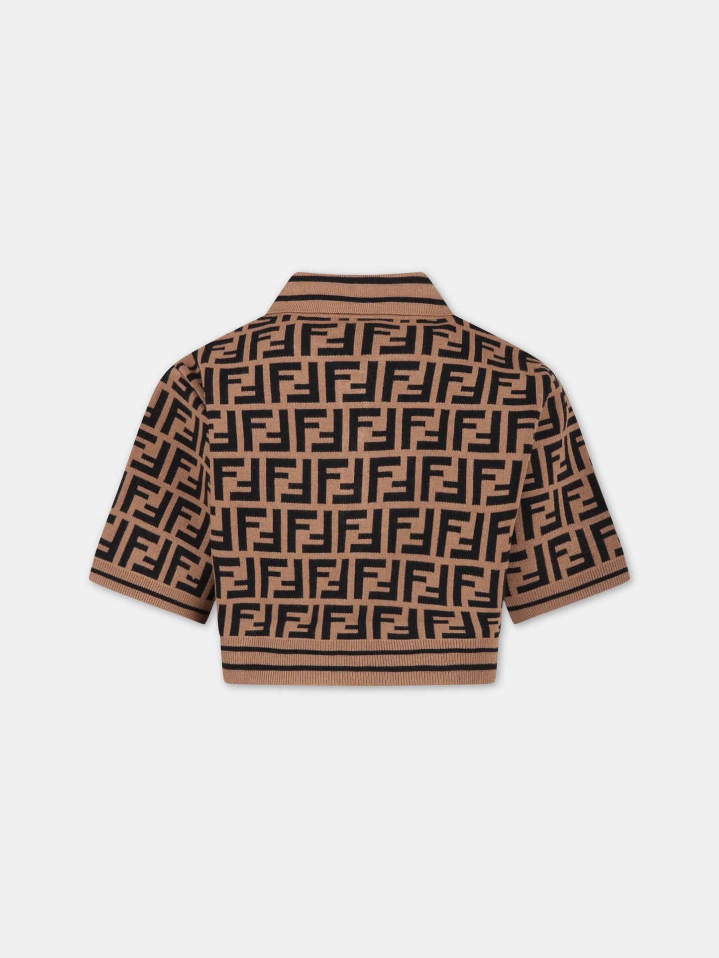 Maglione marrone per bambina con FF nere,Fendi Kids,JFG113 AEYD F15B6