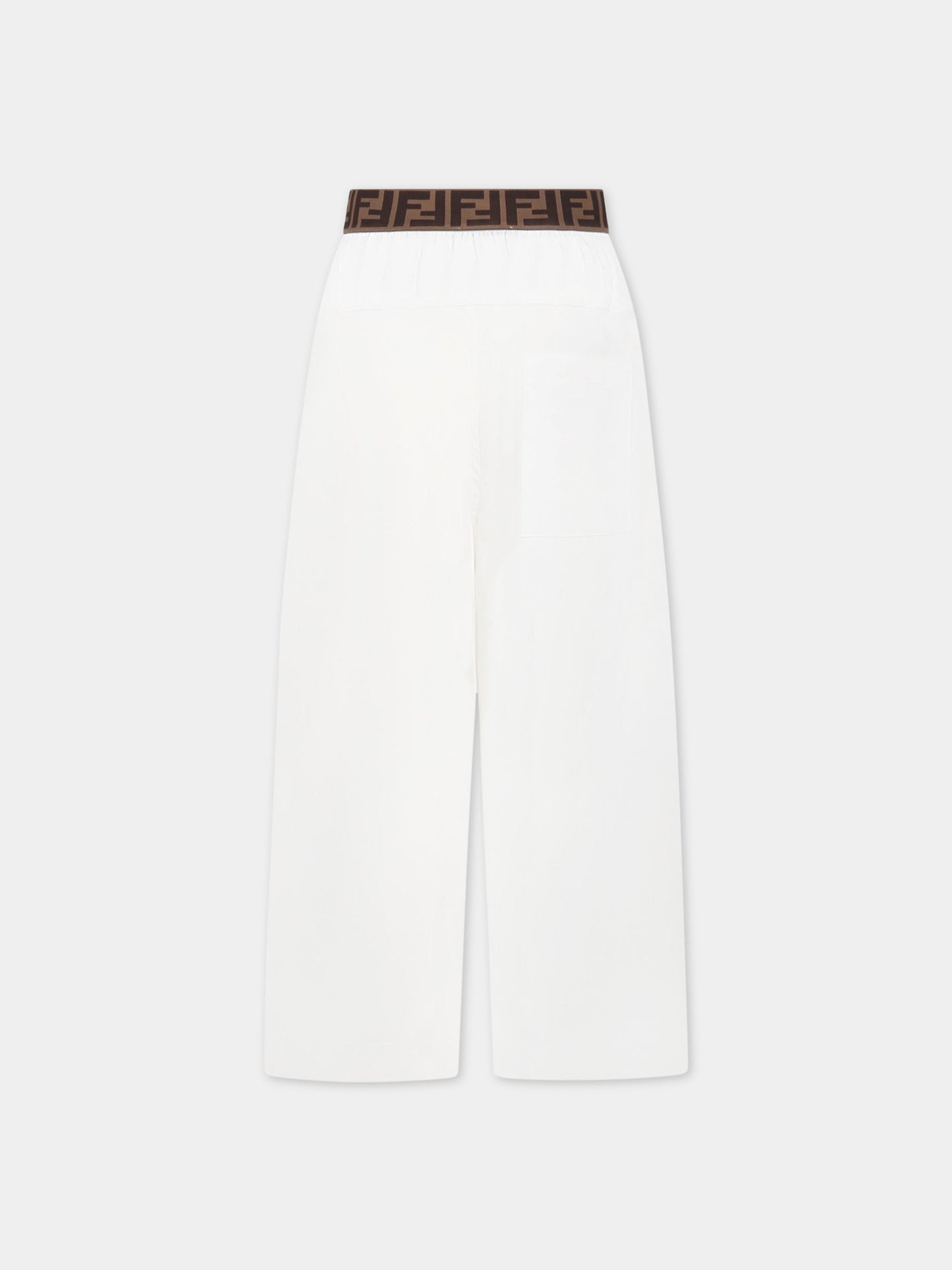 Pantaloni bianchi per bambina con FF,Fendi Kids,JFF274 AAC3 F0TU9