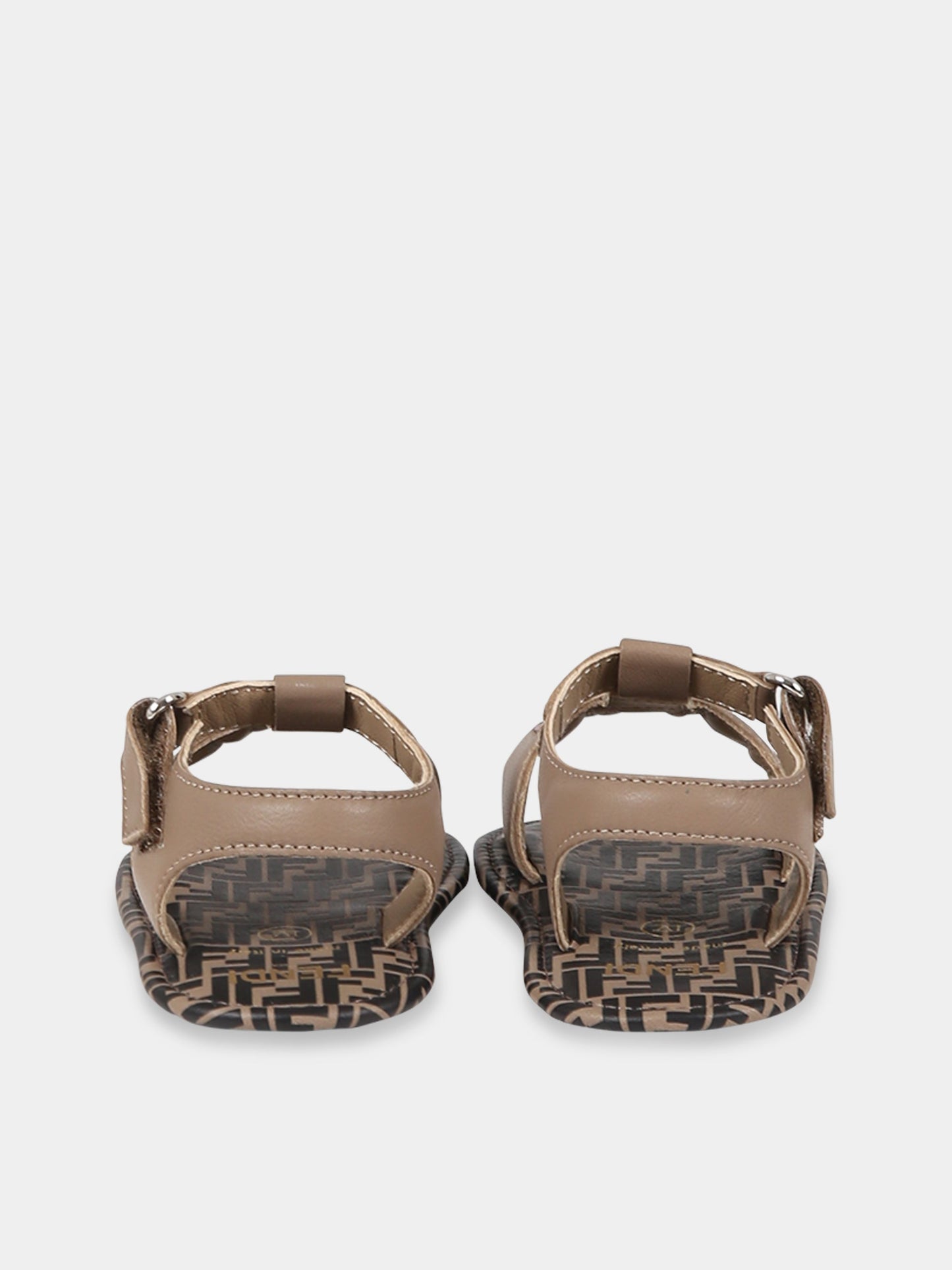 Sandali marroni per neonati con logo e doppie FF,Fendi Kids,BUR097 ALJL F1JH2