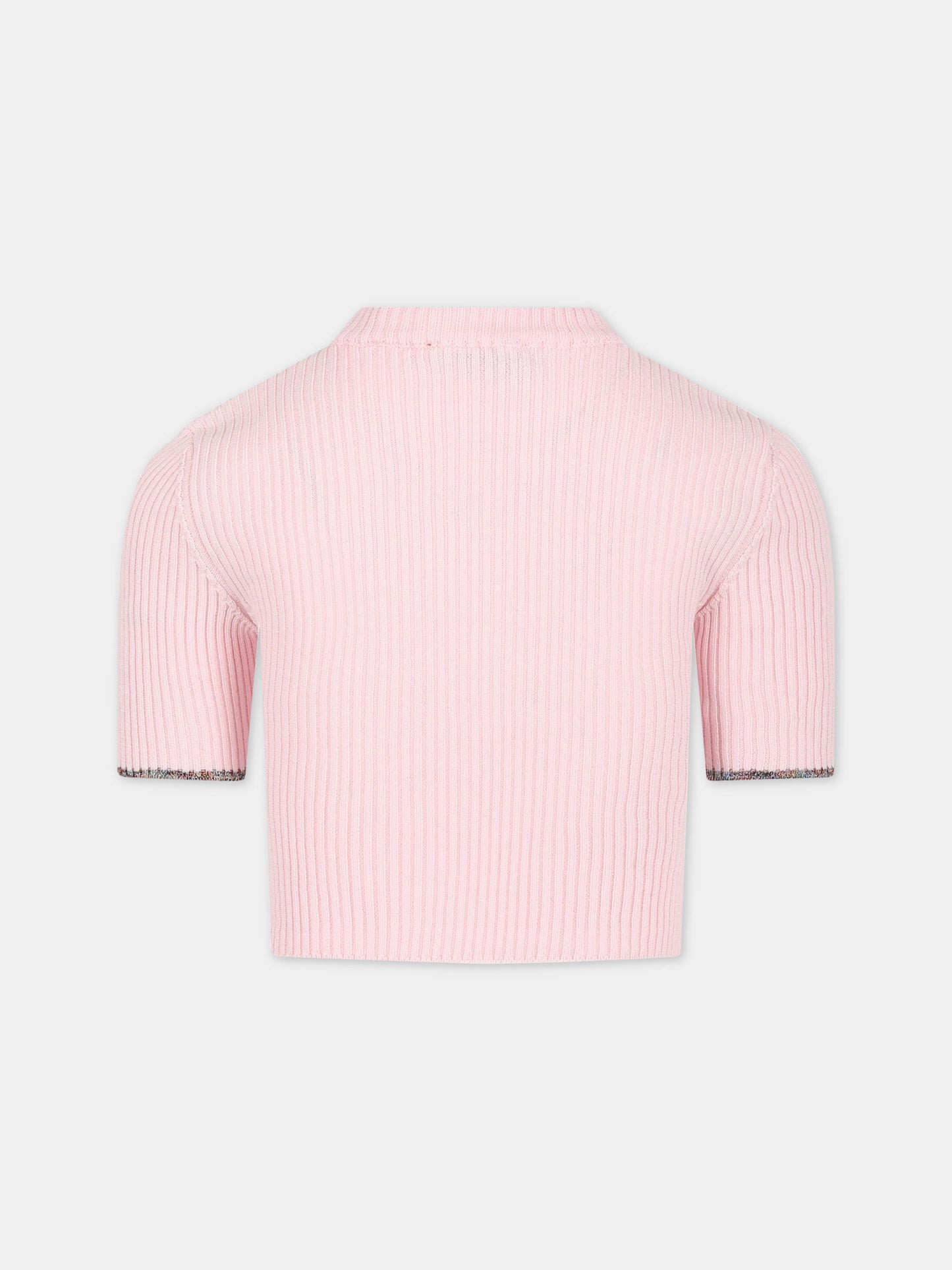 Maglione rosa per bambina con logo multicolor ricamato,Missoni,MS9A11 X0007 501