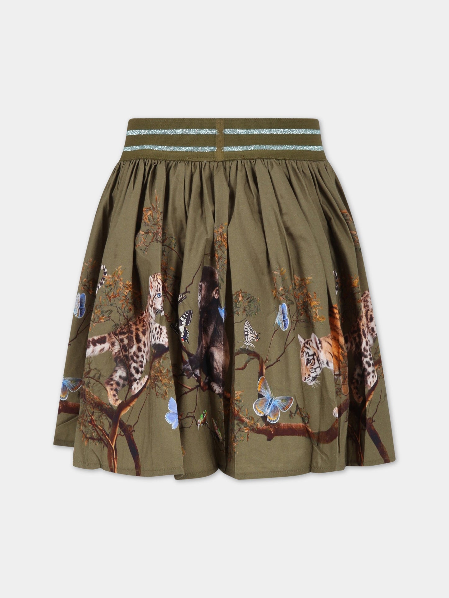 Vestito verde per bambina con animali e farfalle all-over e logo,Molo,2S23D125 3263