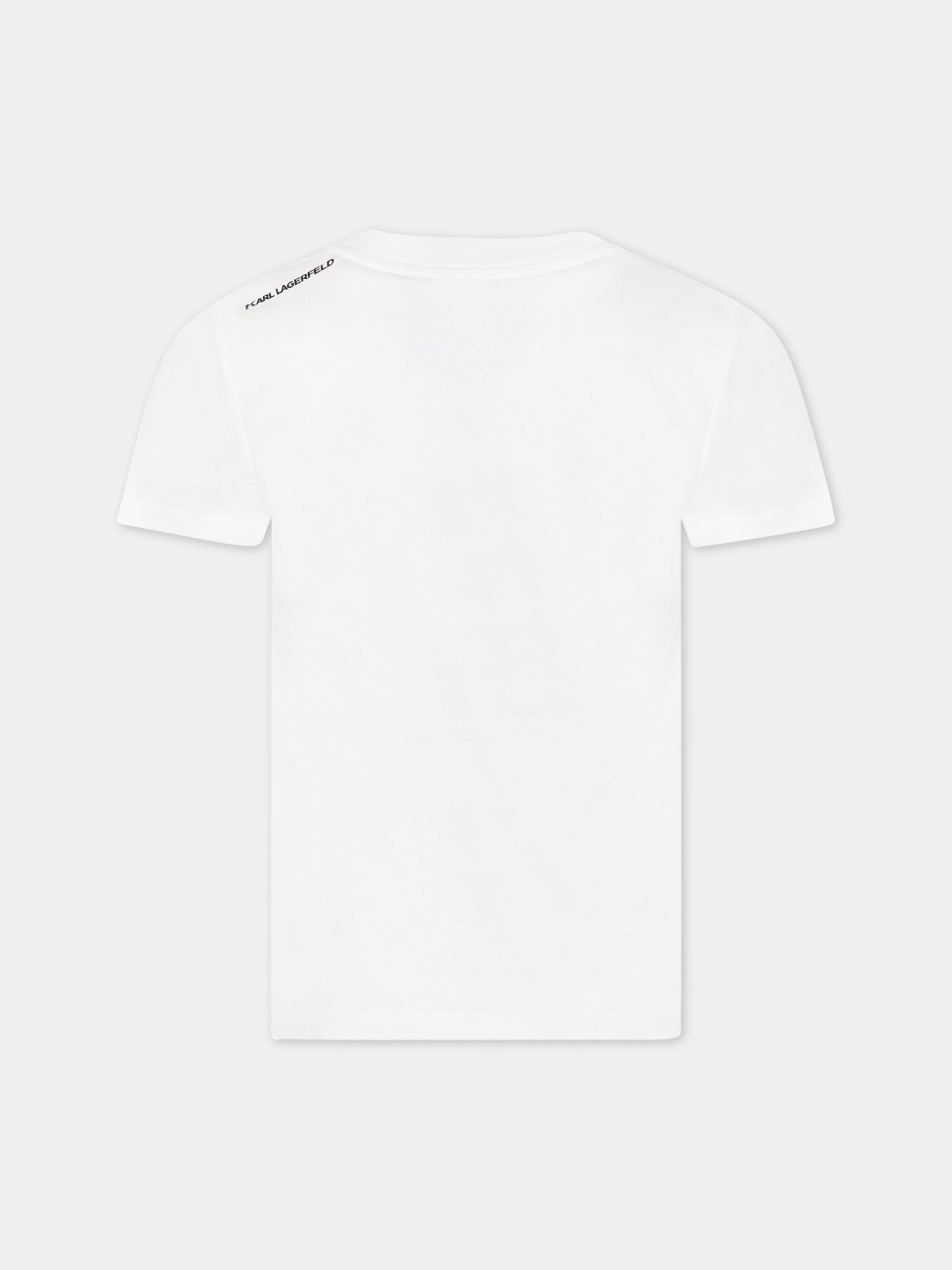 T-shirt bianca per bambina con stampa e logo,Karl Lagerfeld Kids,Z25391 10P