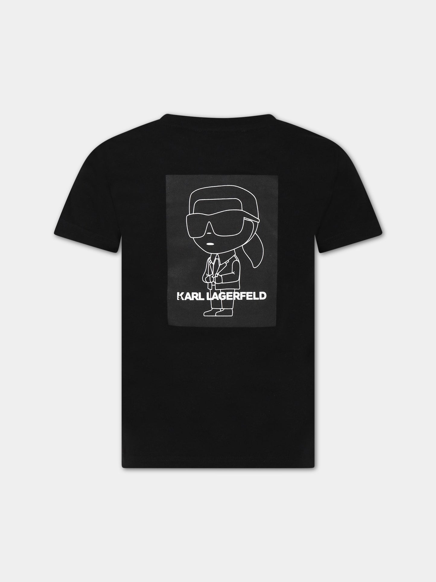 T-shirt nera per bambino con stampa e logo,Karl Lagerfeld Kids,Z25394 09B