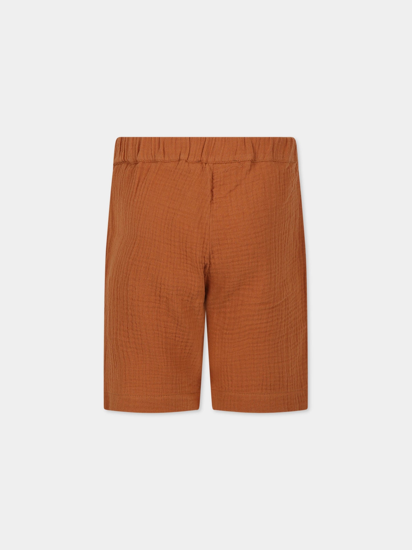 Shorts marroni per bambino con stampa e scritta I love doodle ,Le Petit Coco,LMBE022 GA84 6000