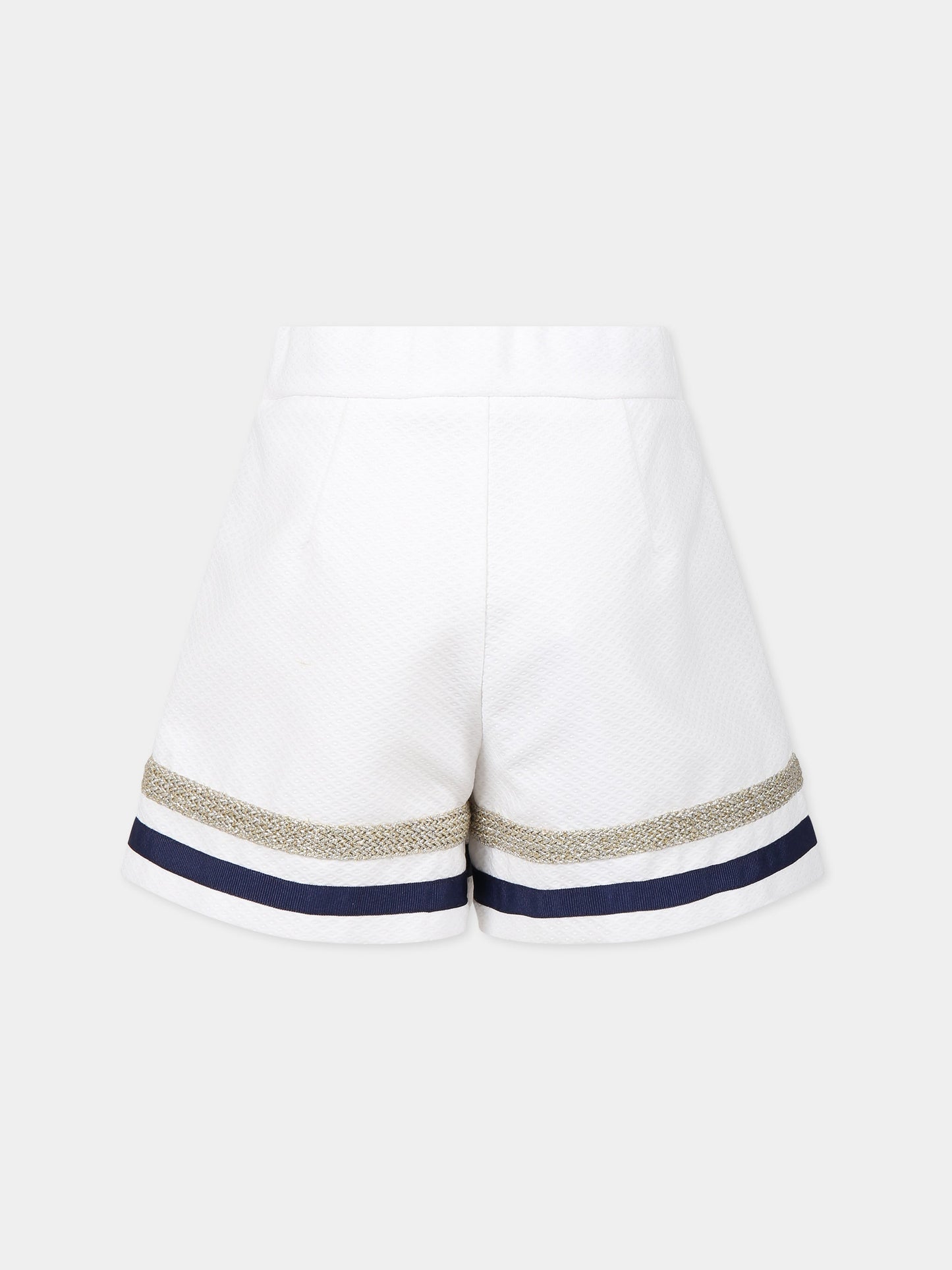 Shorts bianchi per bambina con dettagli blu e lurex,Genny,GFBE004 PQ16 D001
