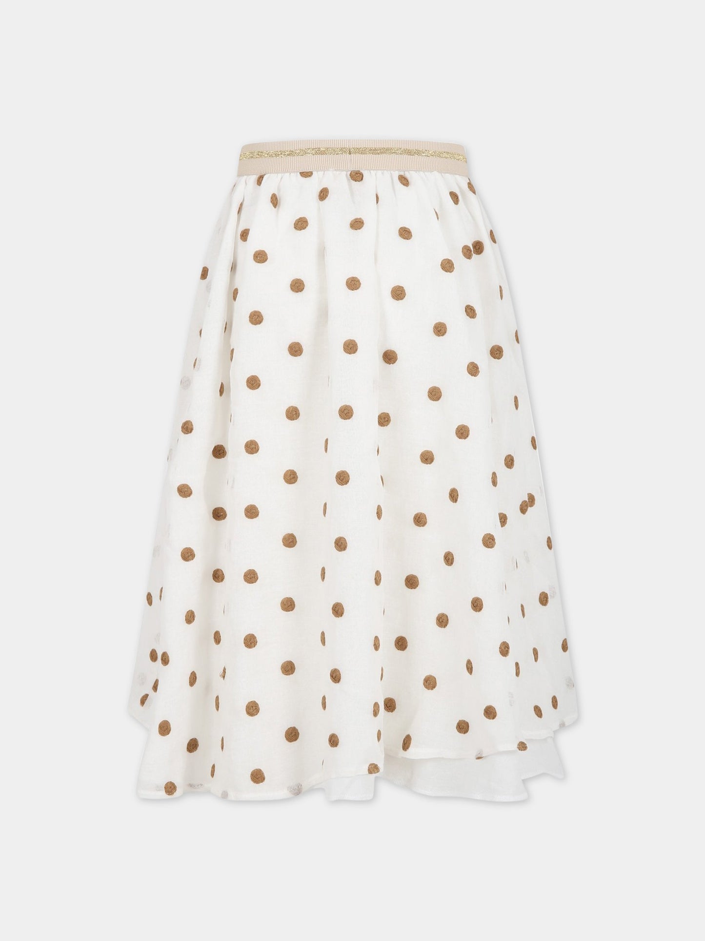 Gonna bianco per bambina con ricami all-over,Caffe' D'orzo,ZS7A10 K0133 101MA