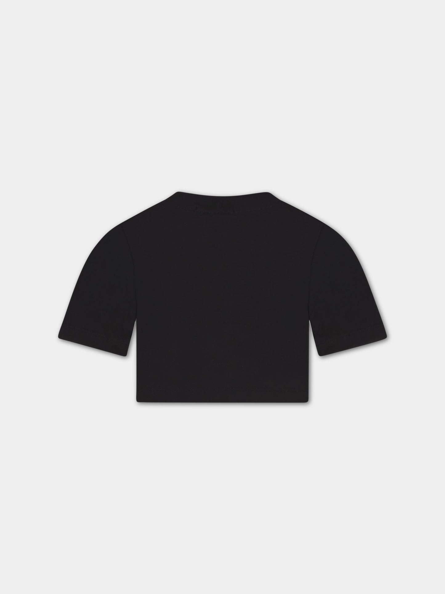 T-shirt nera corta per bambina con logo bianco,Msgm Kids,MS029339 110