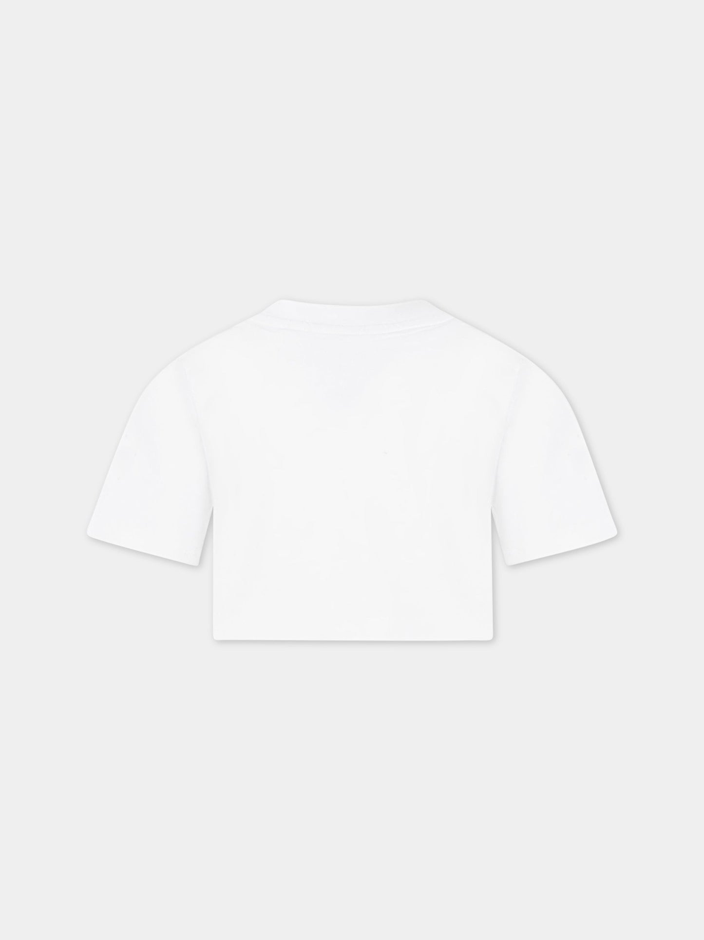 T-shirt bianca corta per bambina con logo nero,Msgm Kids,MS029339 001