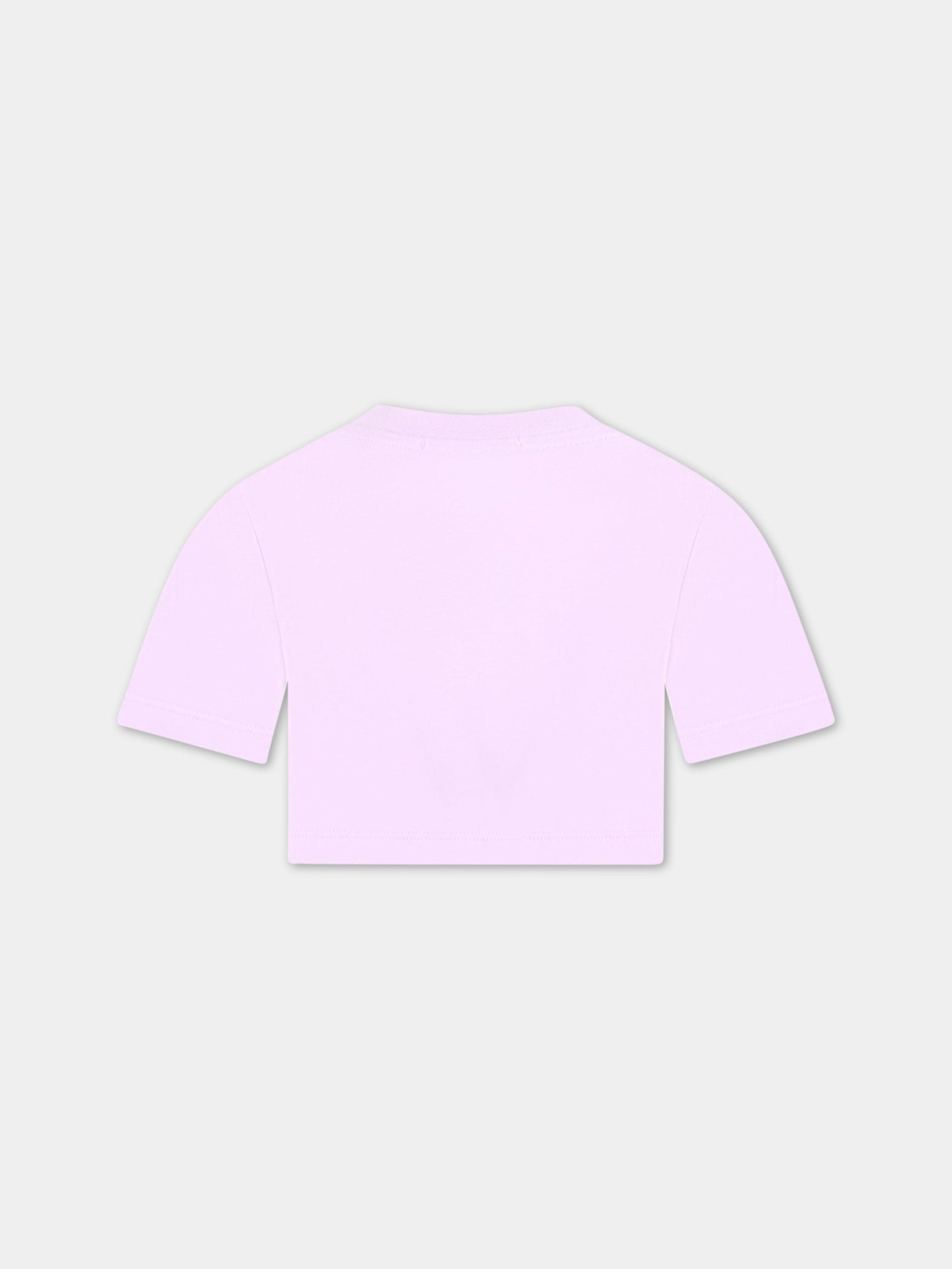 T-shirt viola corta per bambina con logo bianco,Msgm Kids,MS029339 071