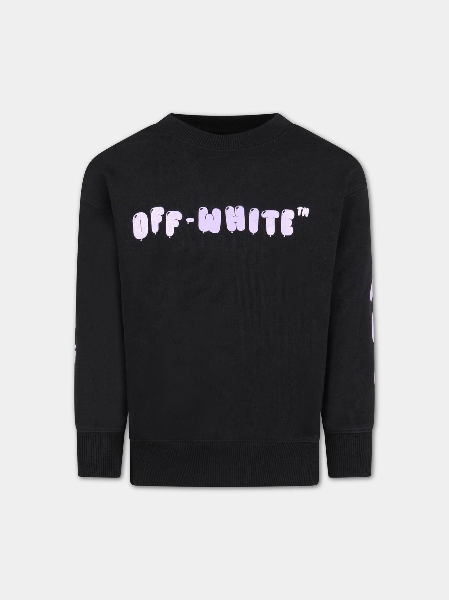 Felpa nera per bambina con logo viola,Off White,OGBA001S23FLE0031036