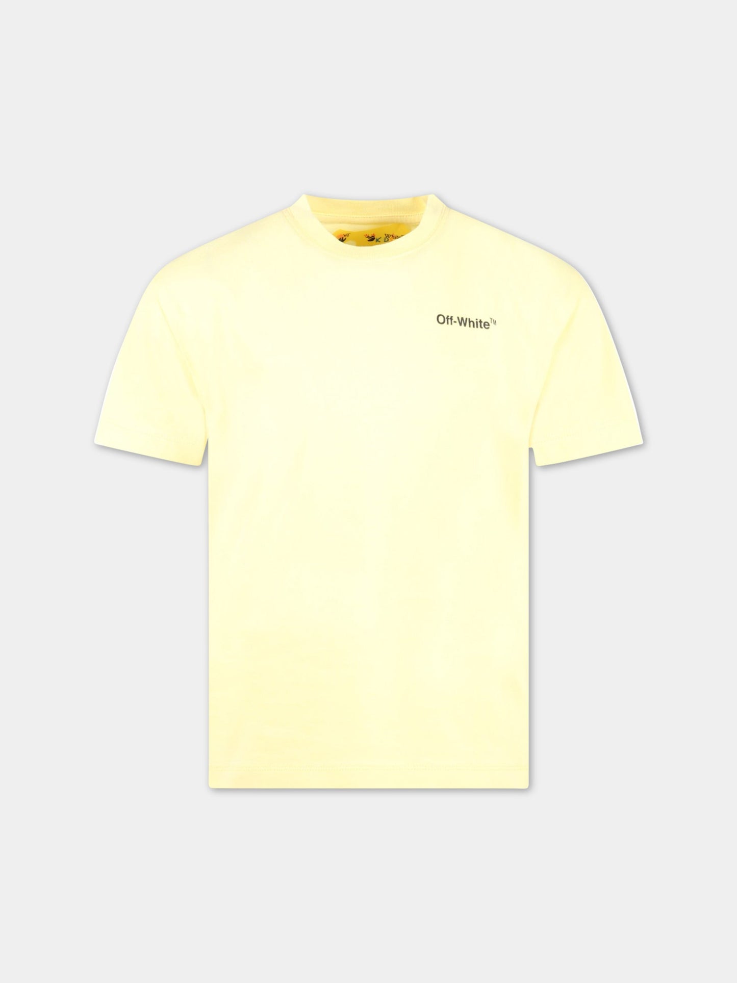 T-shirt gialla per bambino con logo nero,Off White,OBAA002S23JER0011810