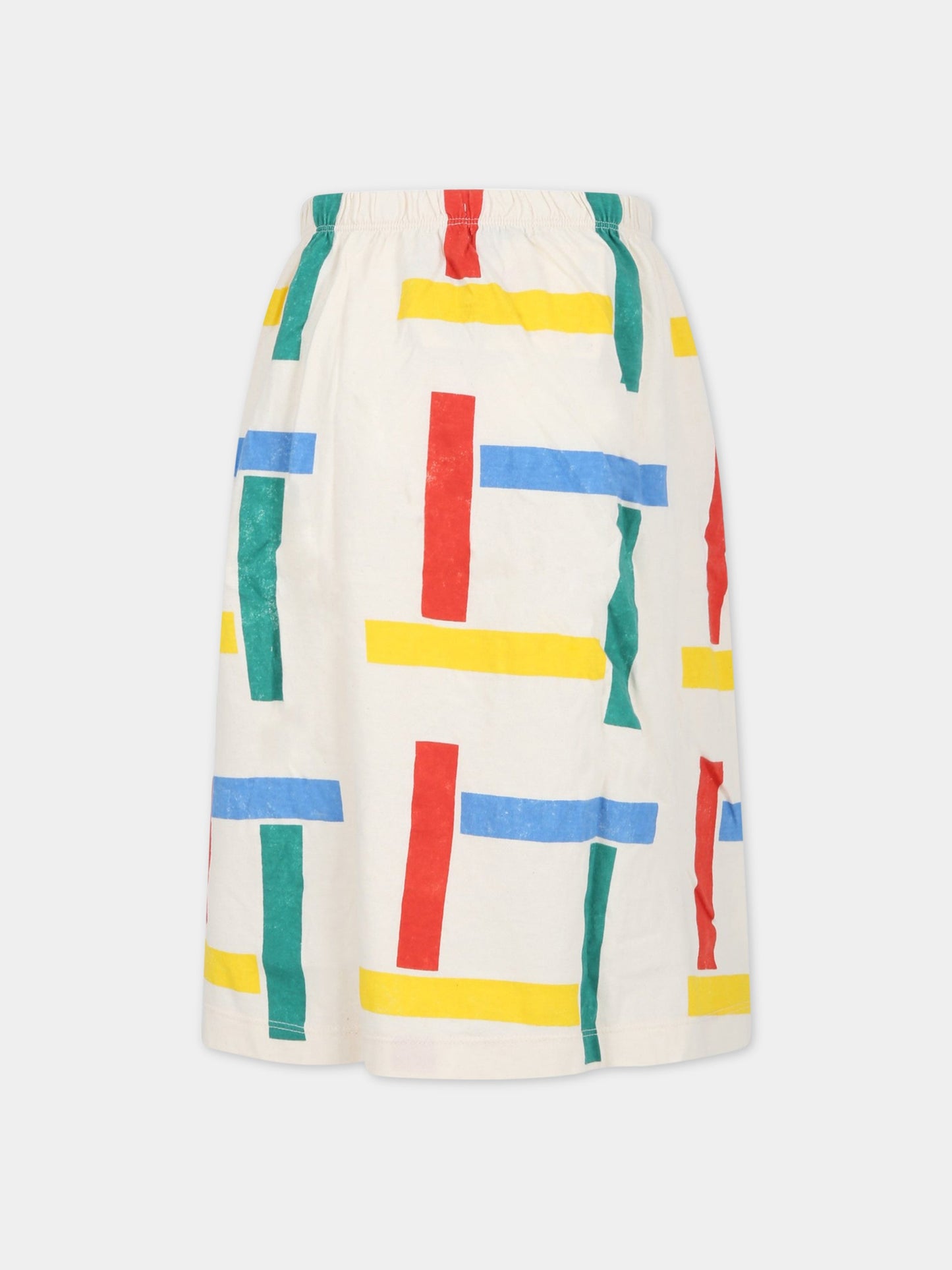 Gonna bianca per bambina con stampa multicolor e logo,Bobo Choses,123AC107