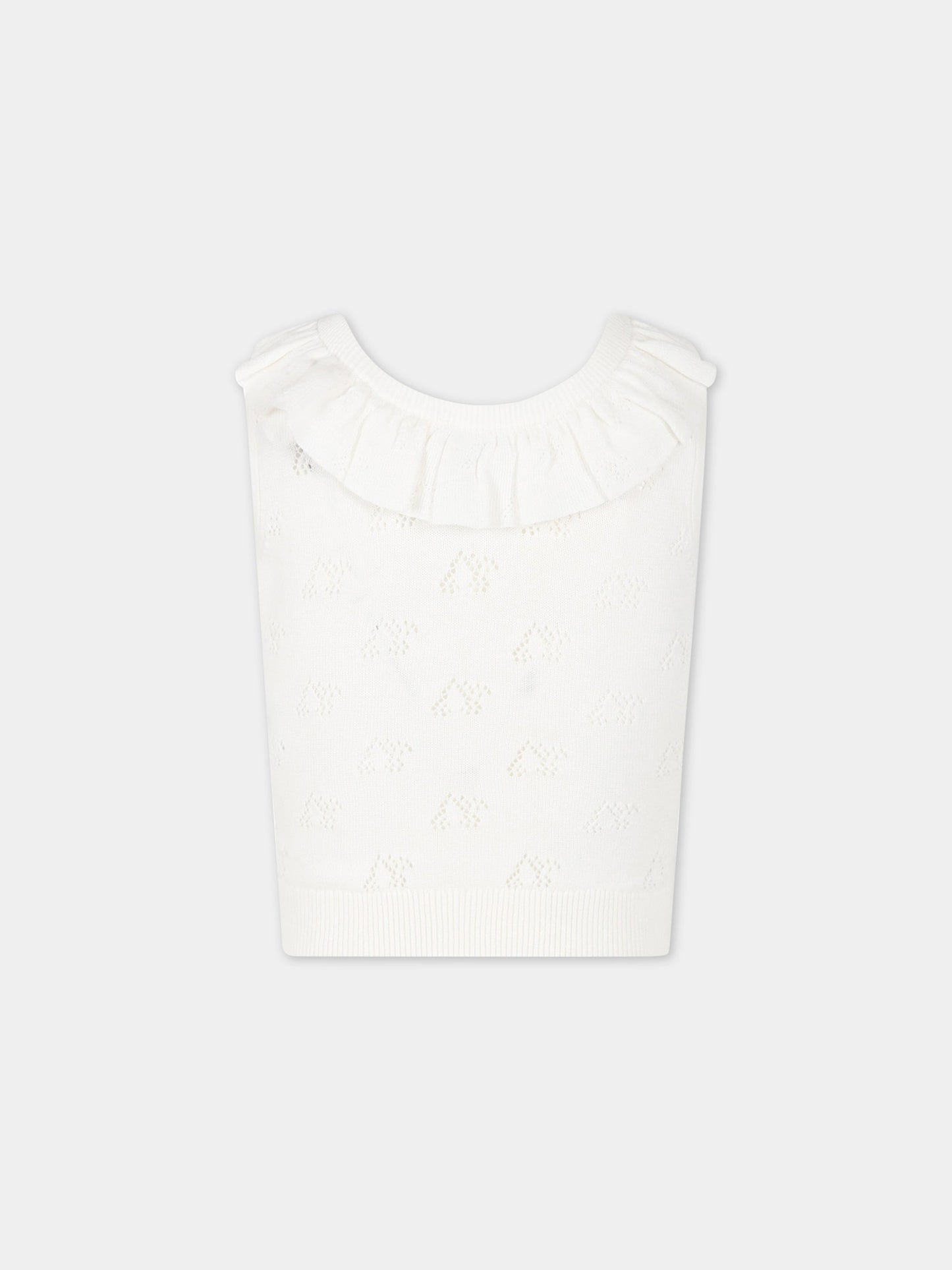 Maglia bianca per bambina con rouches e ciliegie all-over,Bonpoint,S03GJUK00008 002