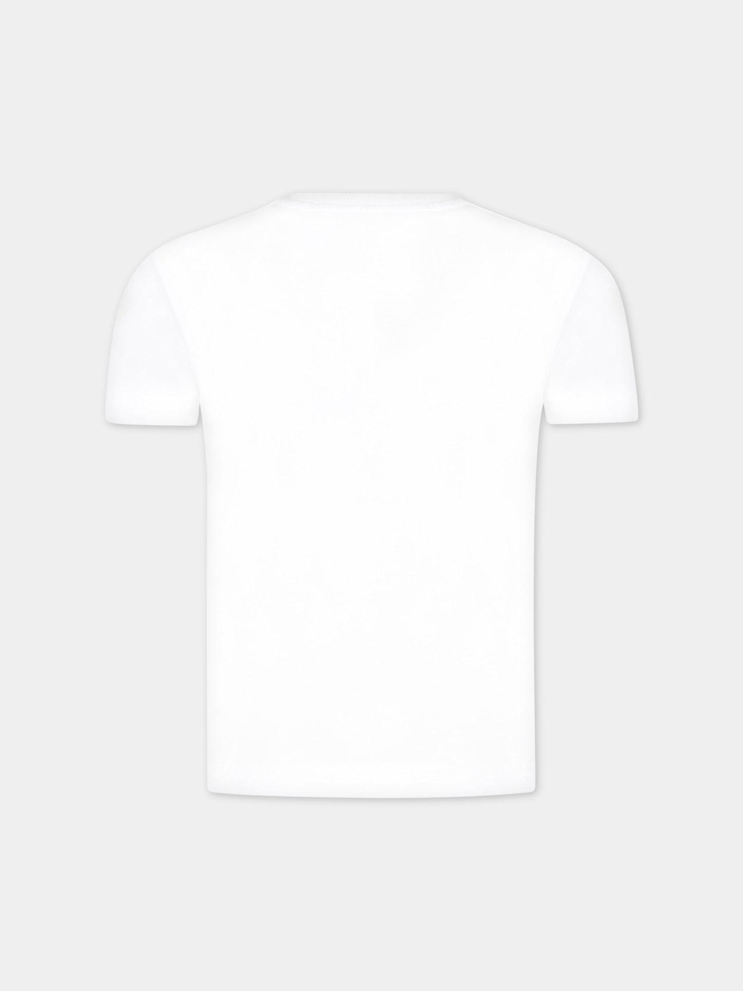 T-shirt bianca per bambini con tre Teddy Bear e logo,Moschino Kids,HUM04B LAA23 10101