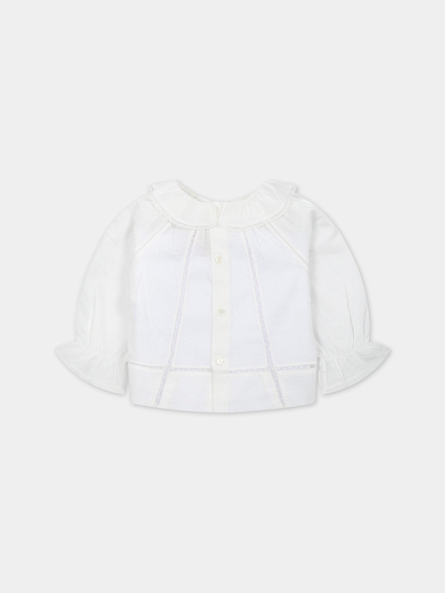 Camicia bianca per neonata con rouches e pizzo,Bonpoint,S03XBLW00010 002