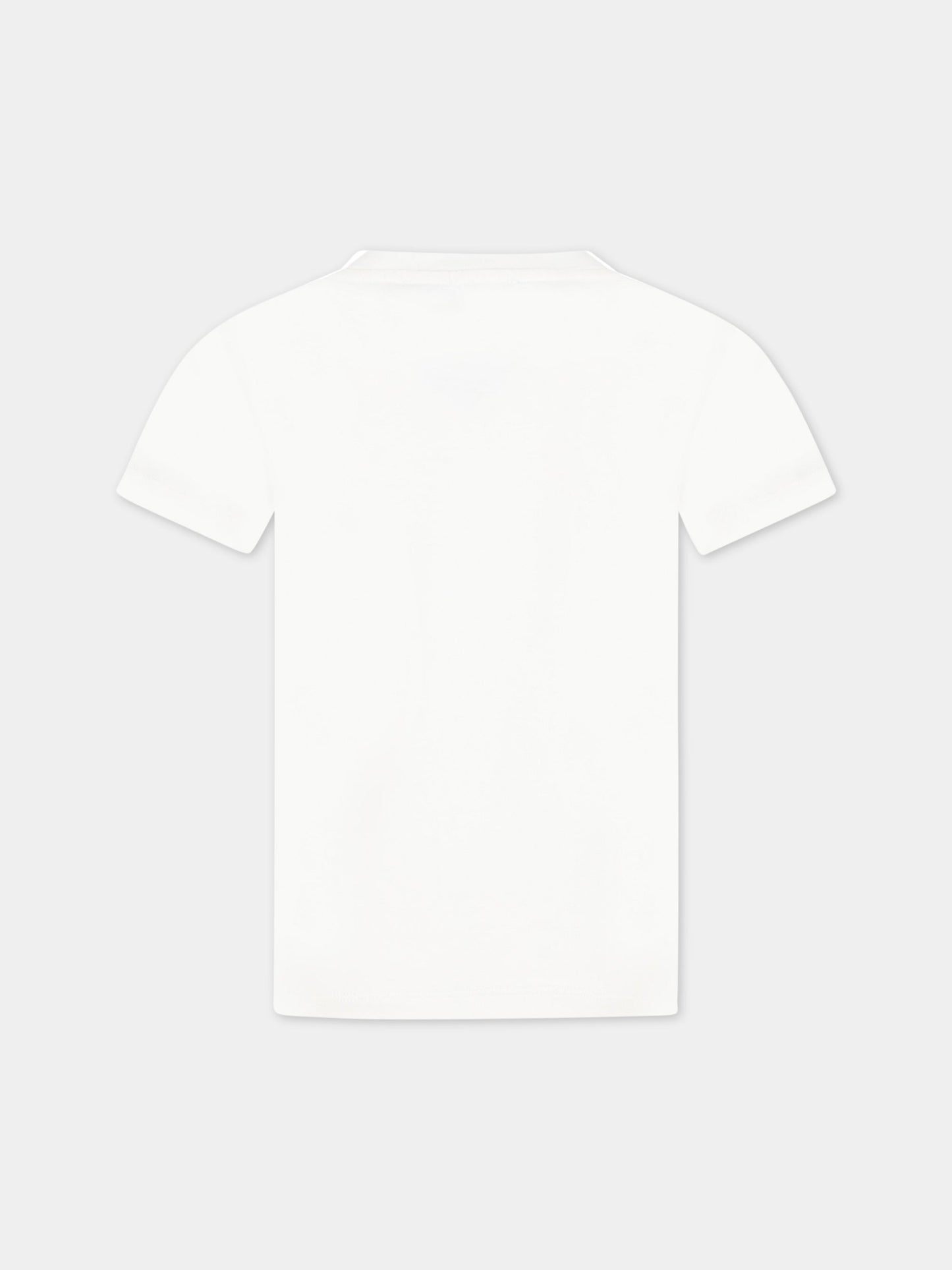 T-shirt bianca per bambina con logo giallo in strass,Versace,1000052 1A06484 2WE60