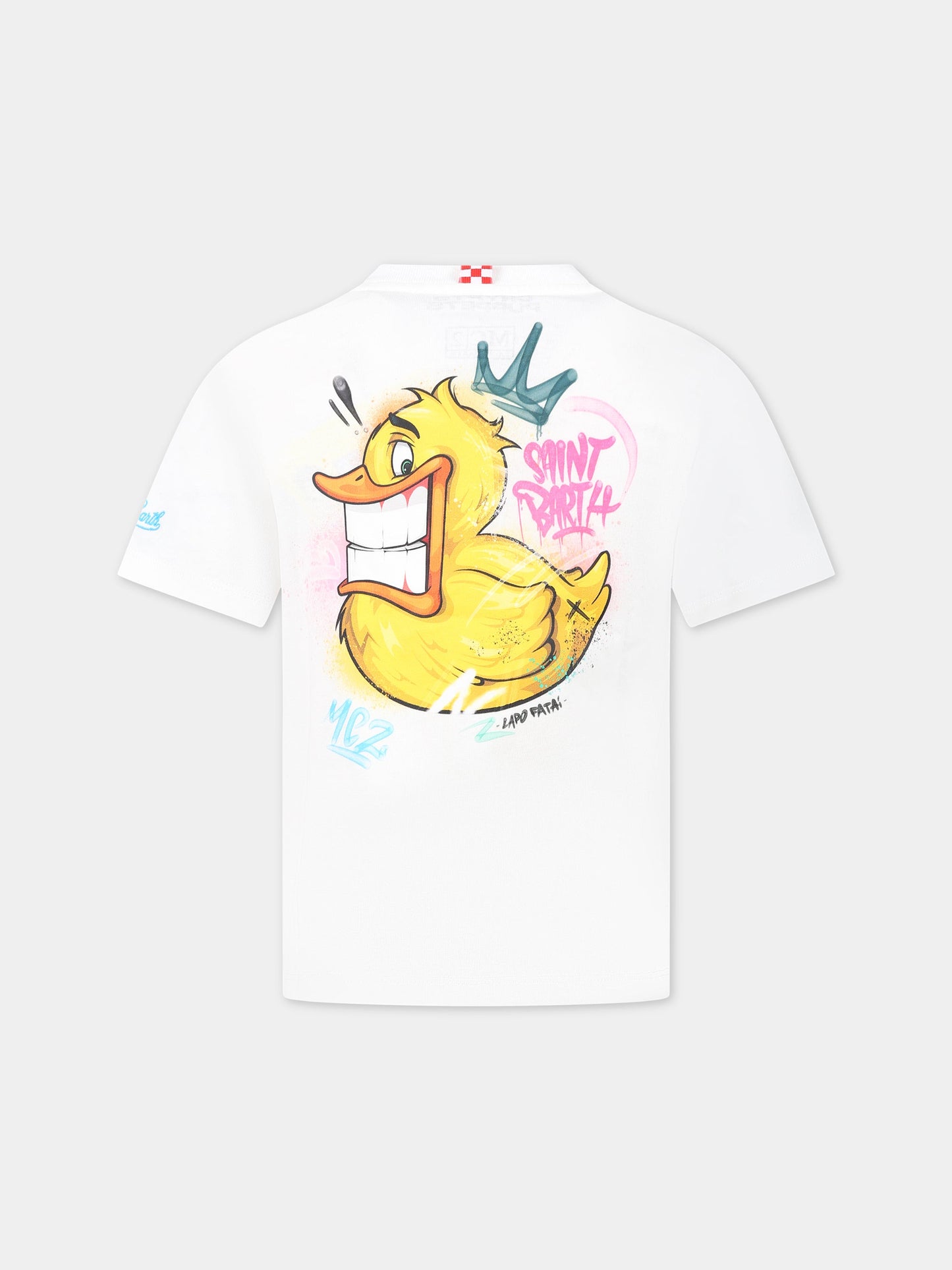 T-shirt bianca per bambino con stampa Ducky e logo,Mc2 Saint Barth,PORTOFINO JR CPT DUCK 01N