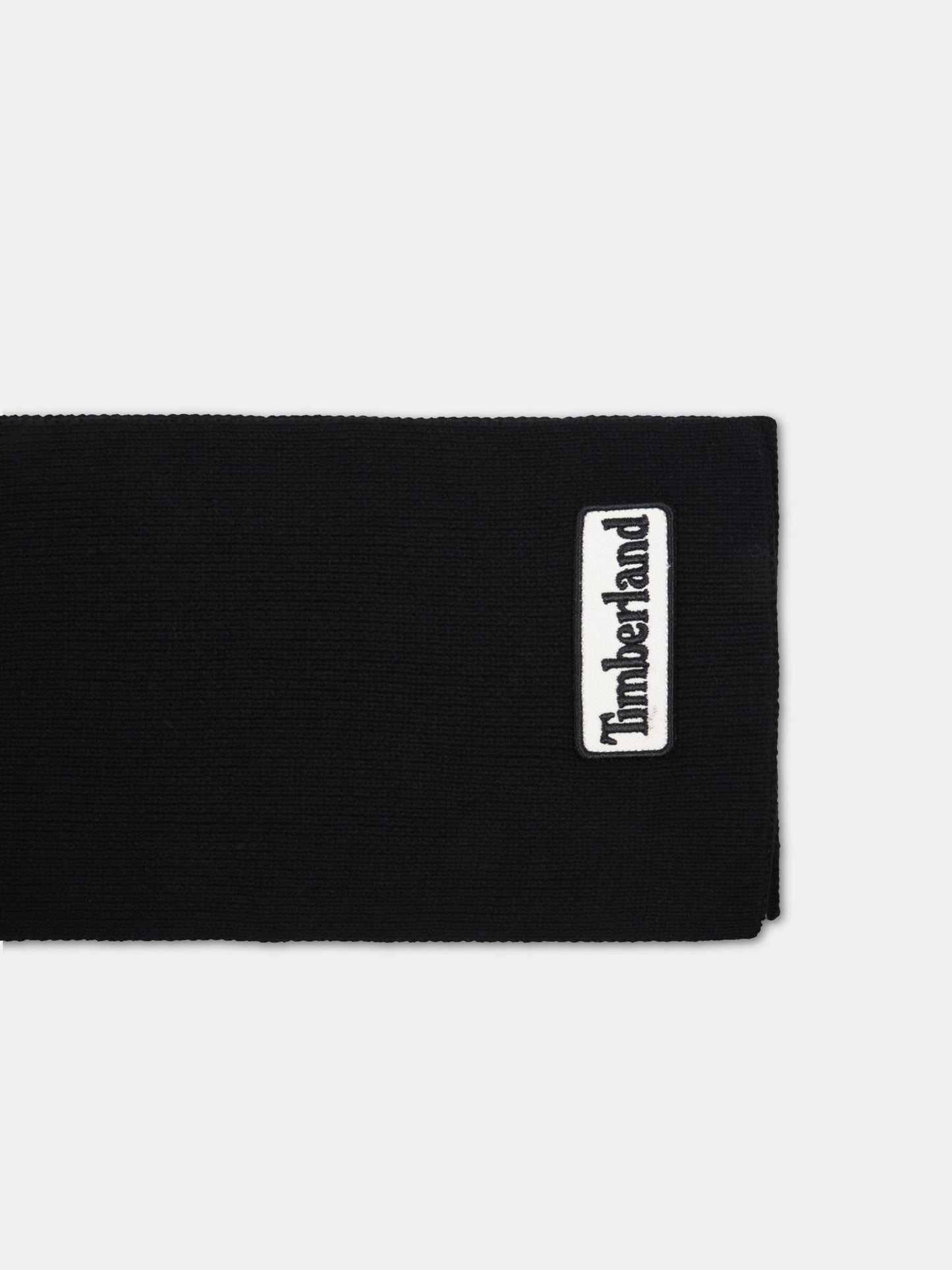 Sciarpa nera per bambini con patch logato,Timberland,T21353 09B