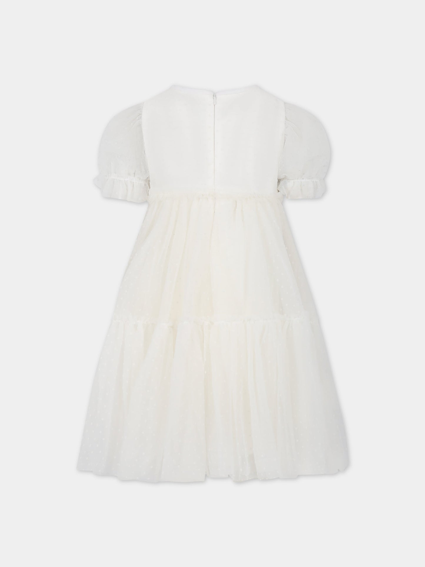 Vestito avorio per bambina con pois,Monnalisa,71B904 T9945 0001