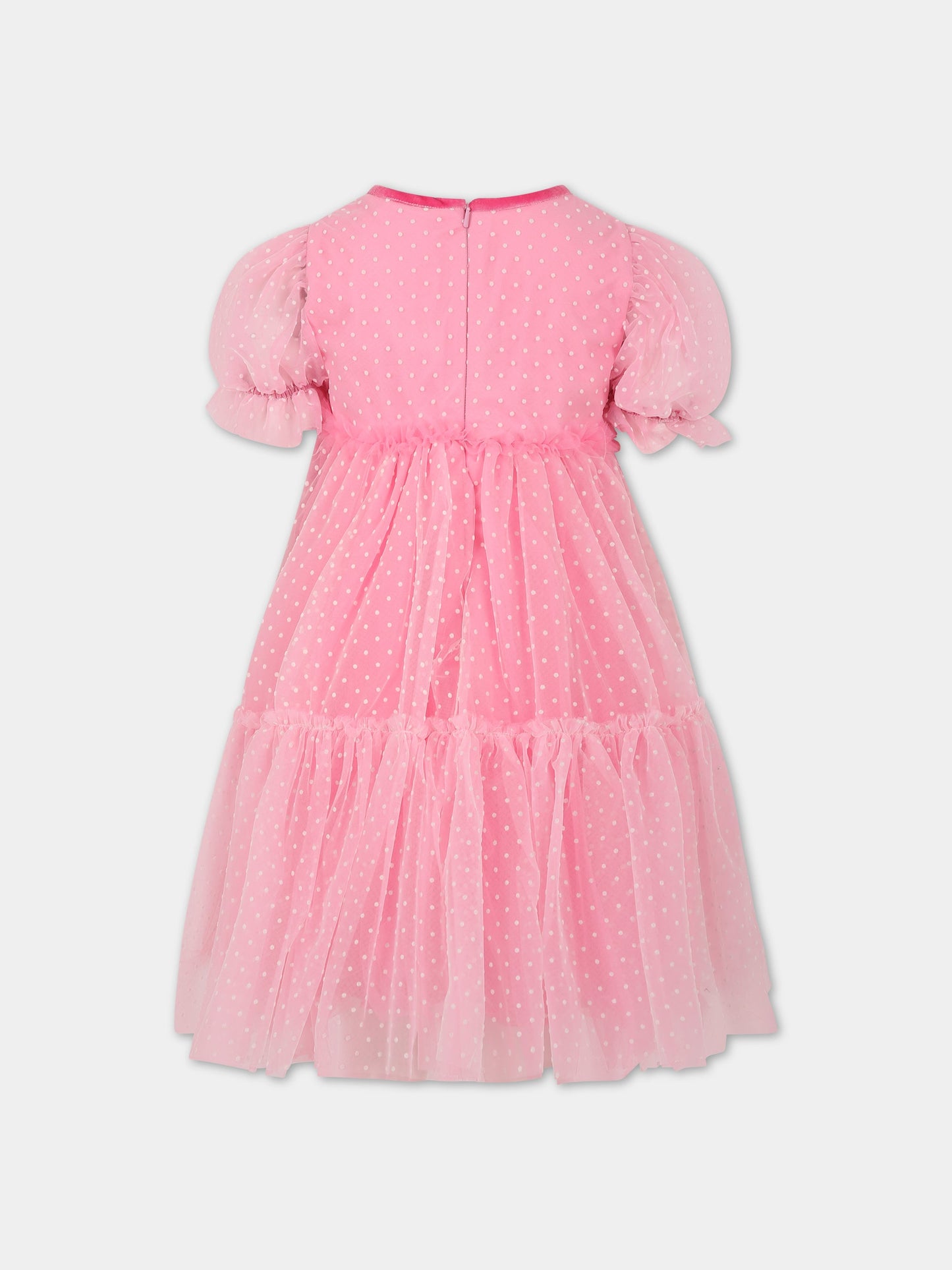 Vestito rosa per bambina con pois,Monnalisa,71B904 T9945 9501