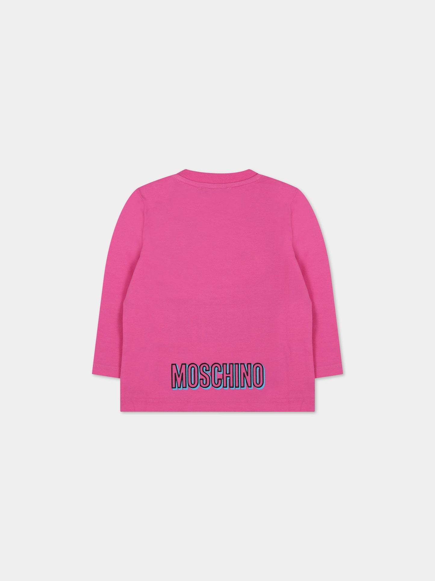 T-shirt fucsia per neonata con Teddy Bear e logo,Moschino Kids,MUO00E LBA19 50879