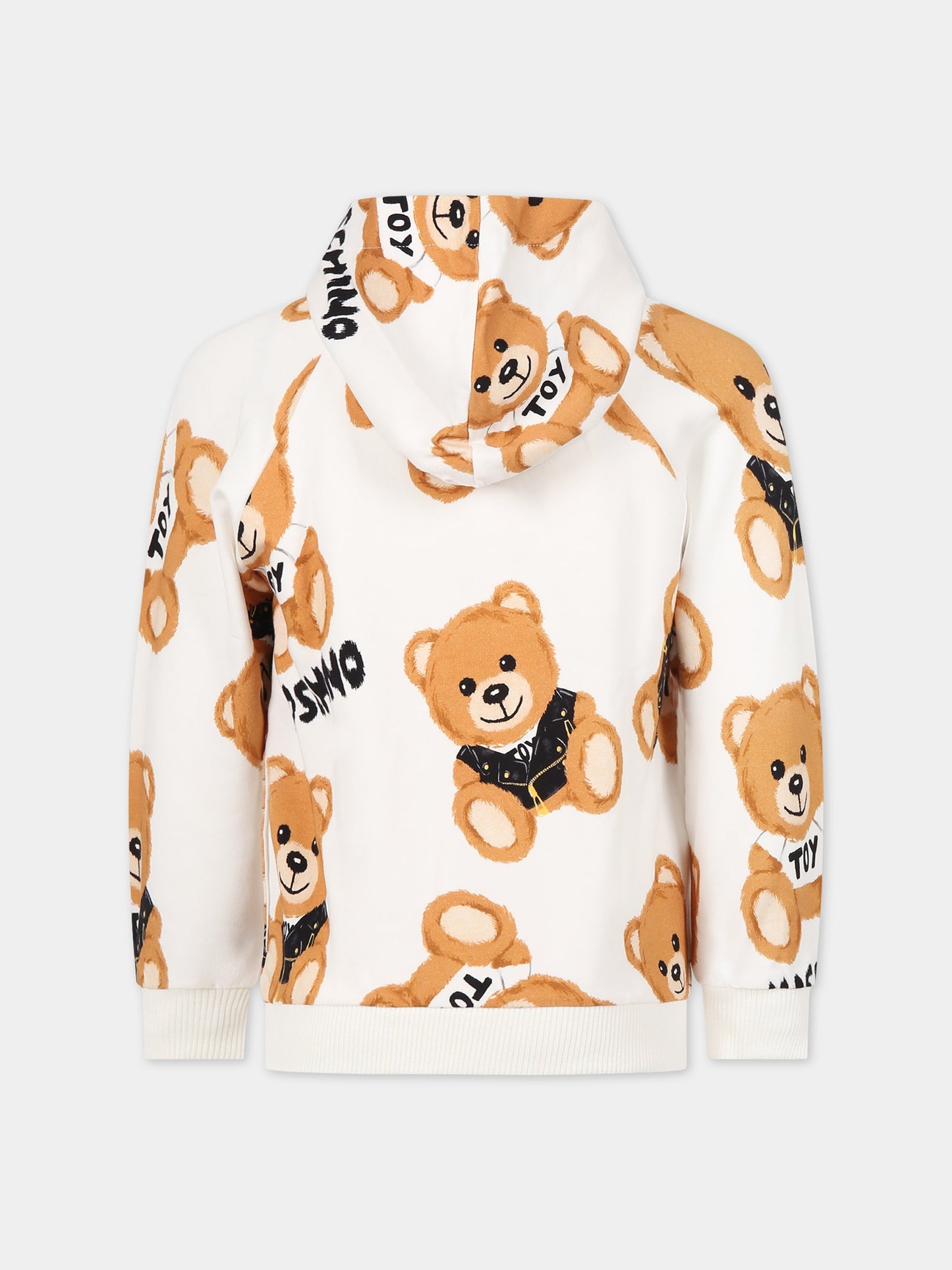 Felpa bianca per bambini con Teddy Bear e logo,Moschino Kids,HUF067 LDB1A 82580