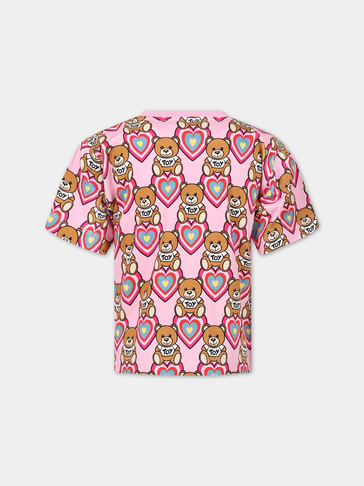 T-shirt rosa per bambina con Teddy Bear, cuore e logo,Moschino Kids,HKM02T LBBA8 82579