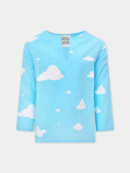 Camicia celeste con nuvole bianche,Douuod Kids,108132