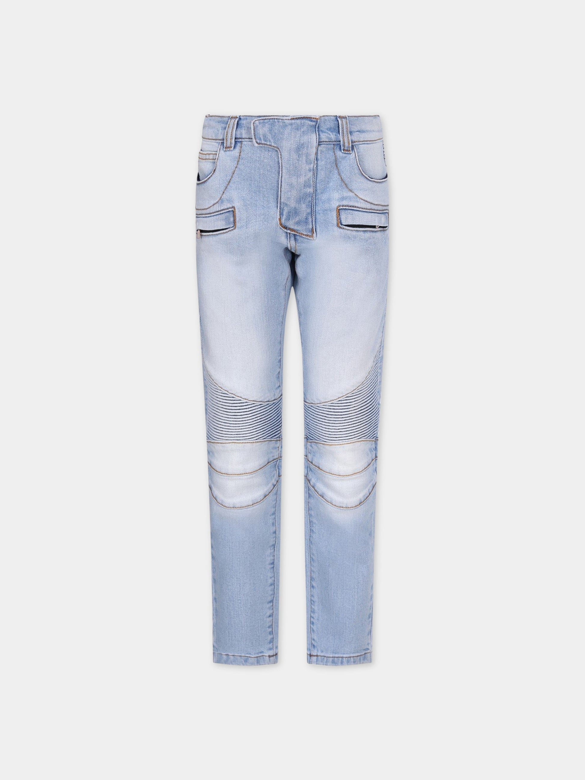 Jeans celeste per bambina con logo argentato,Balmain Kids,6K6630 KD350 616
