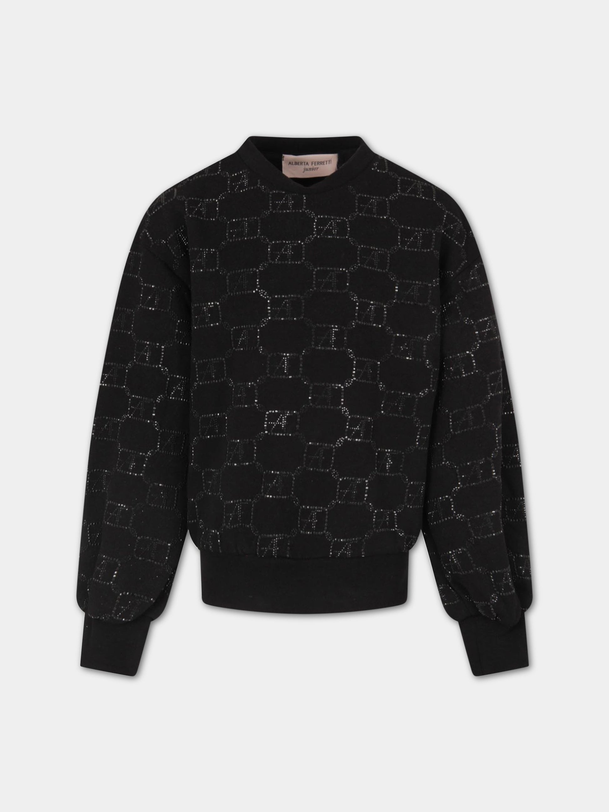 Felpa nera per bambina con loghi,Alberta Ferretti Junior,025356 110