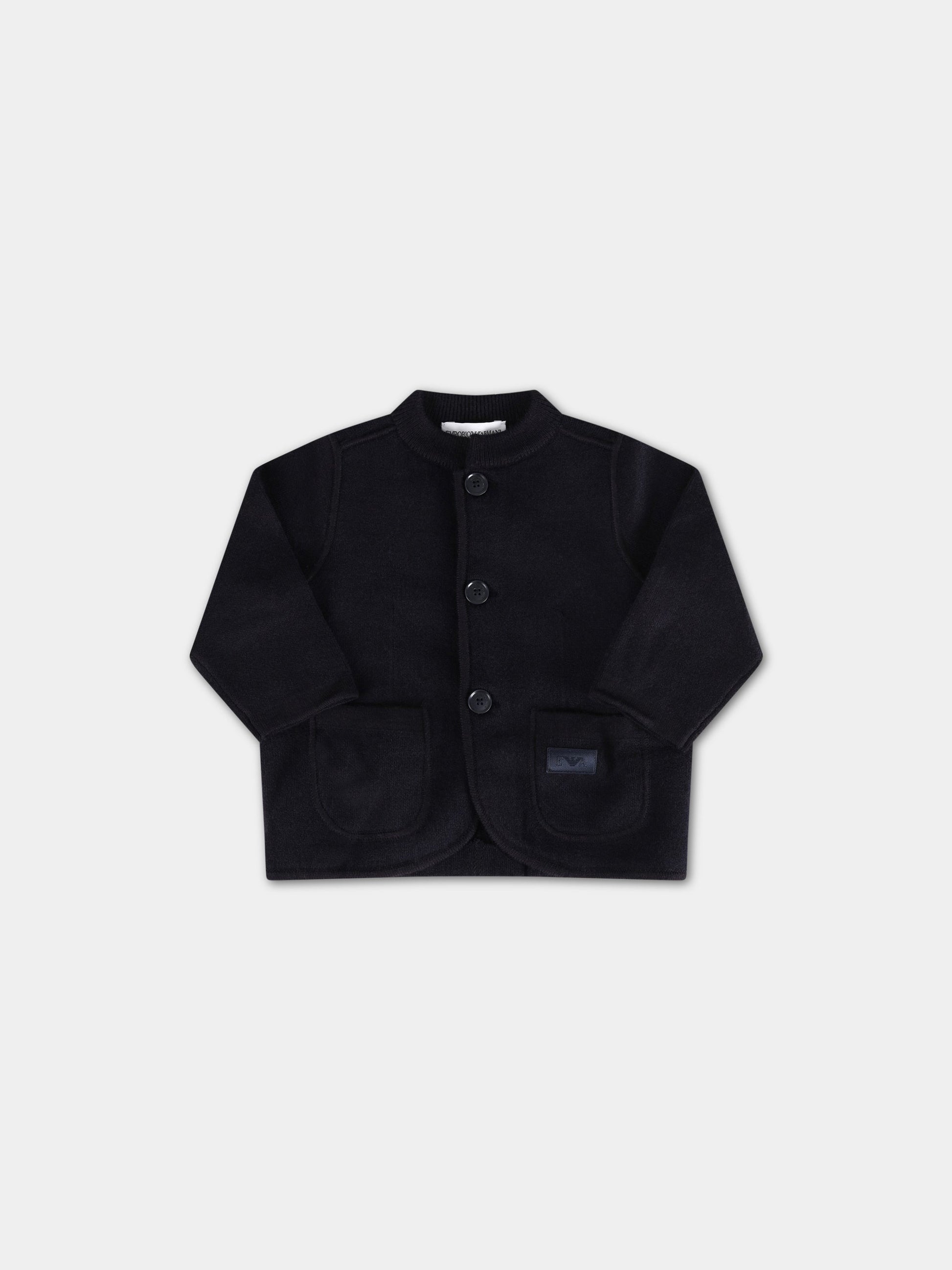 Cardigan blu per neonato con logo,Armani Junior,6HHG50 4MFLZ 0920