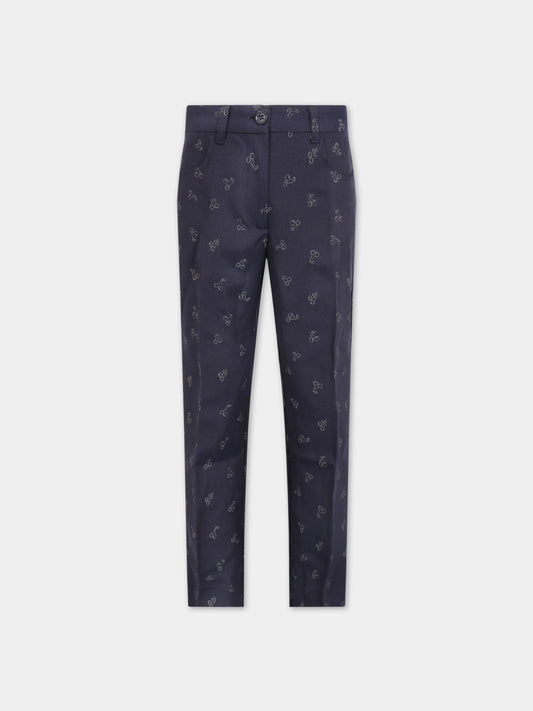 Pantalone blu per donna con ciliegie,Bonpoint,H20PAULEY 970